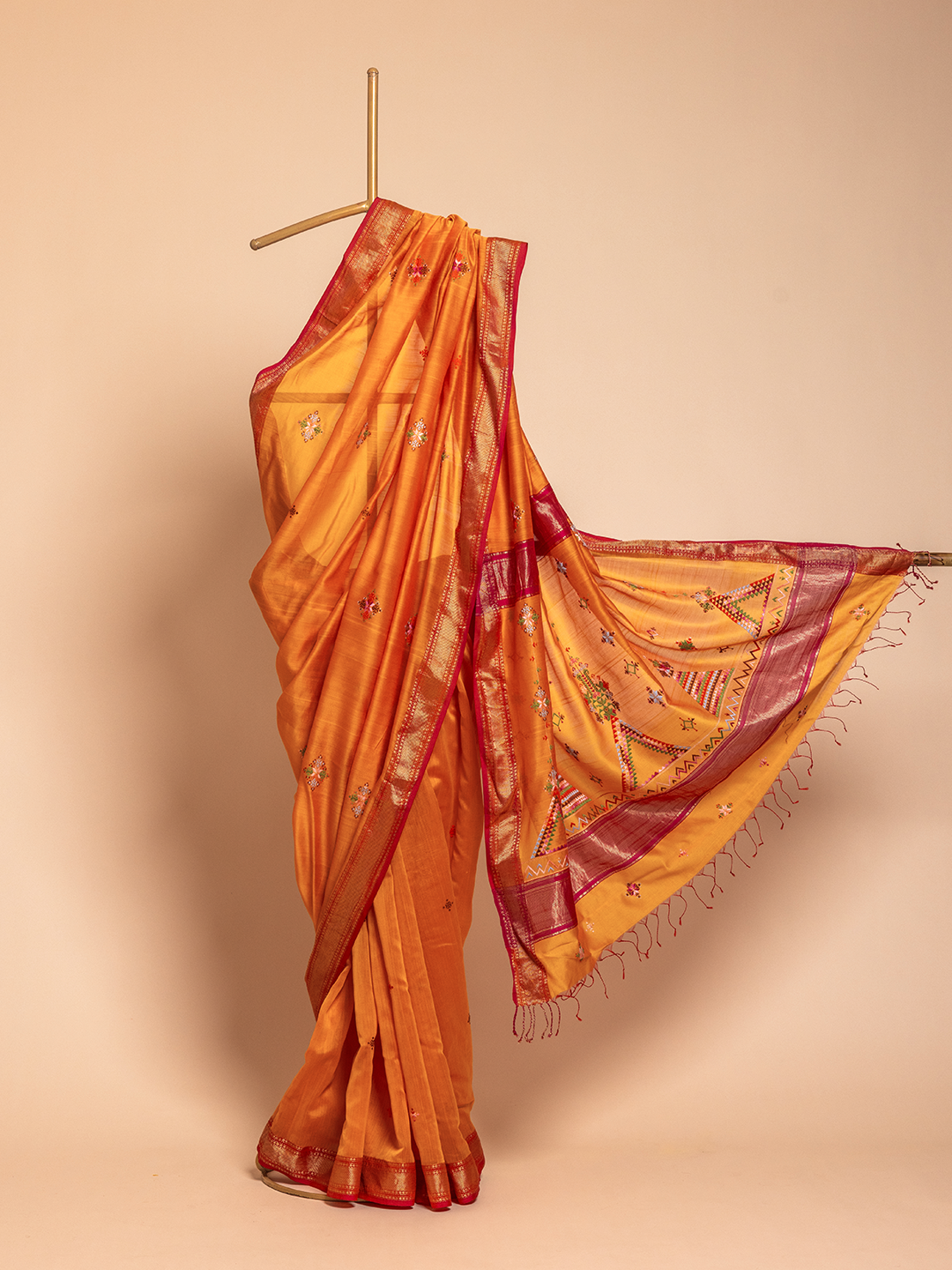 Soof Maheshwari Saree Yellow Trikon