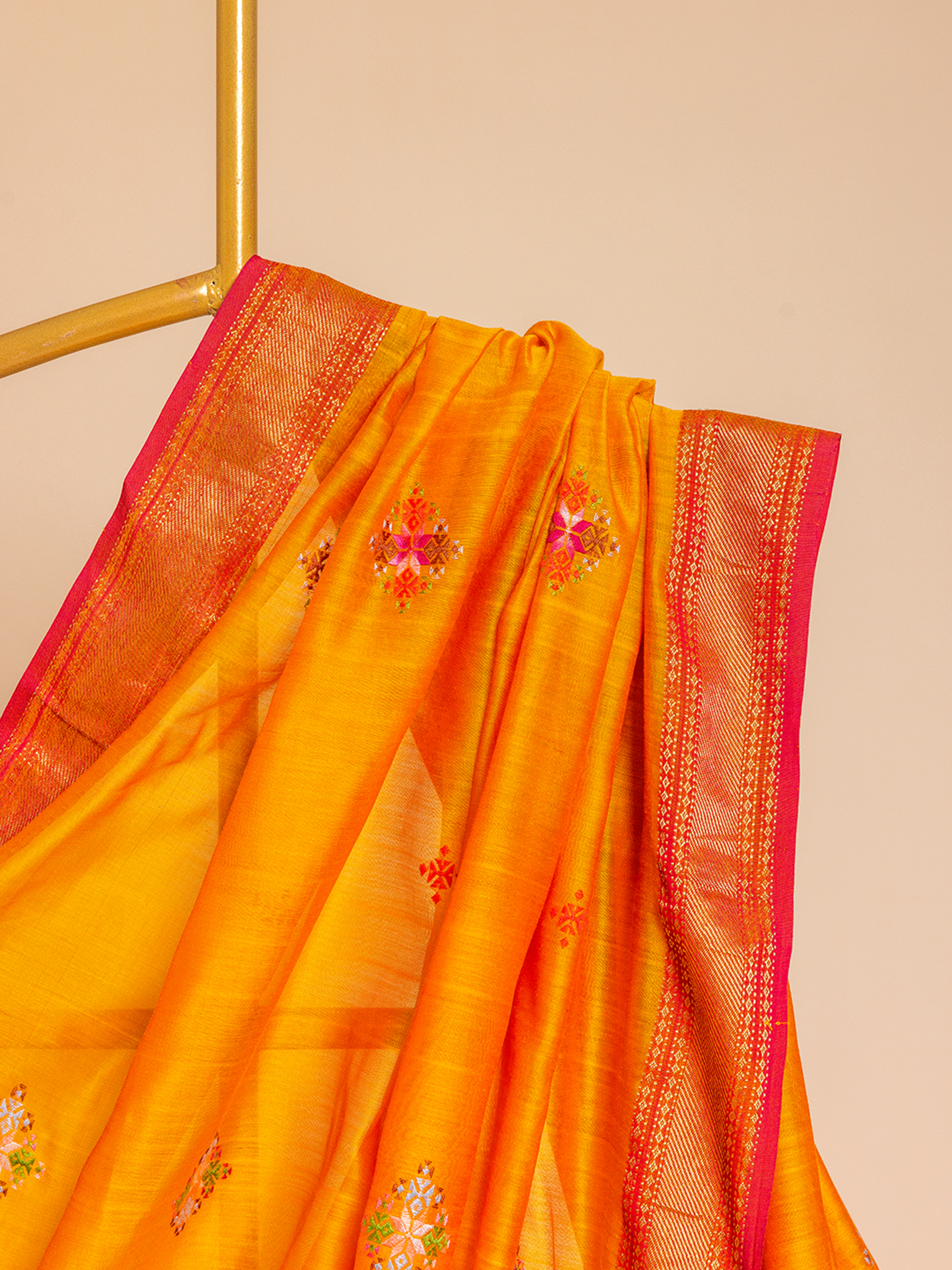 Soof Maheshwari Saree Yellow Trikon