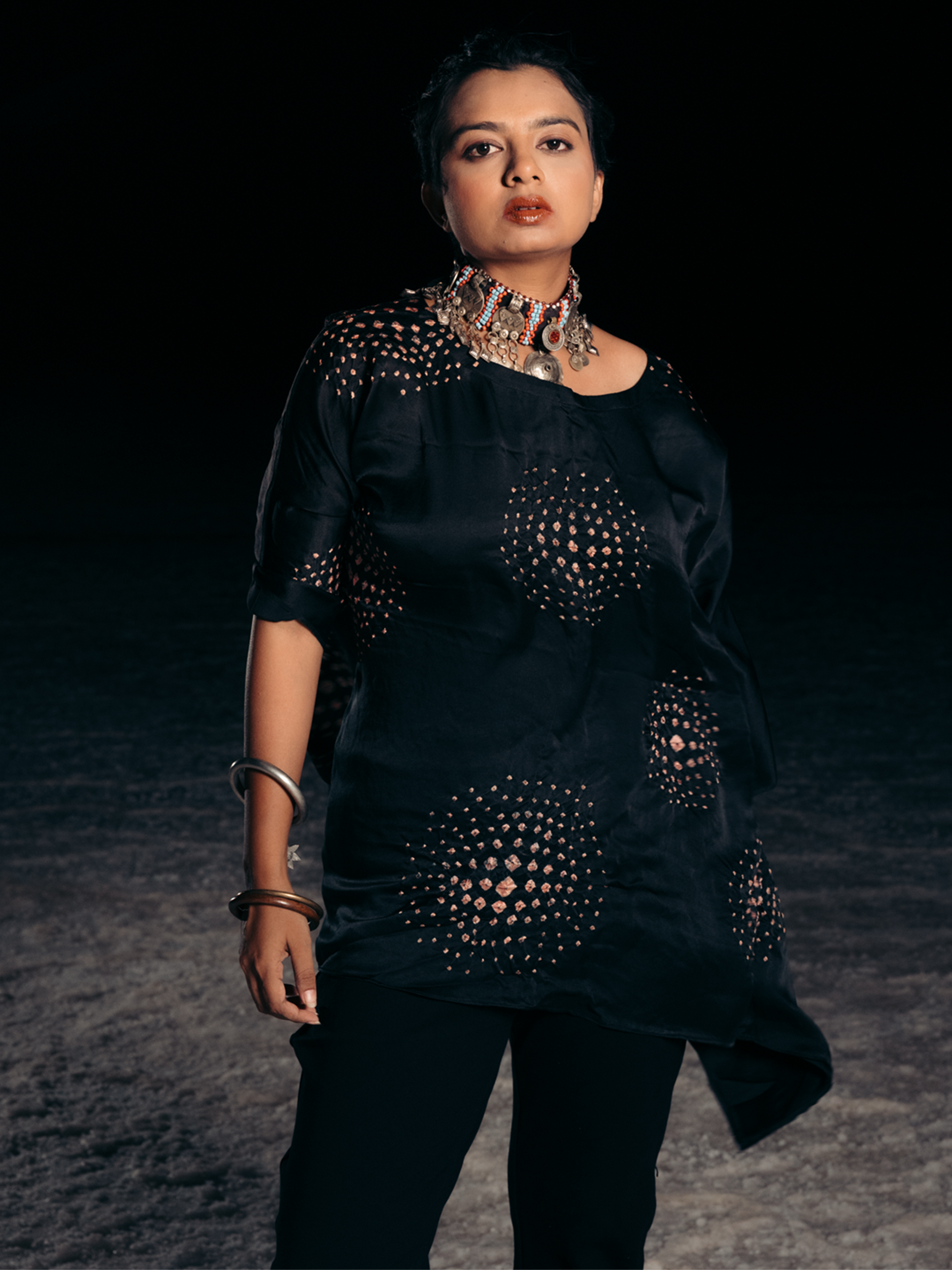 Bandhani Silk Top Black