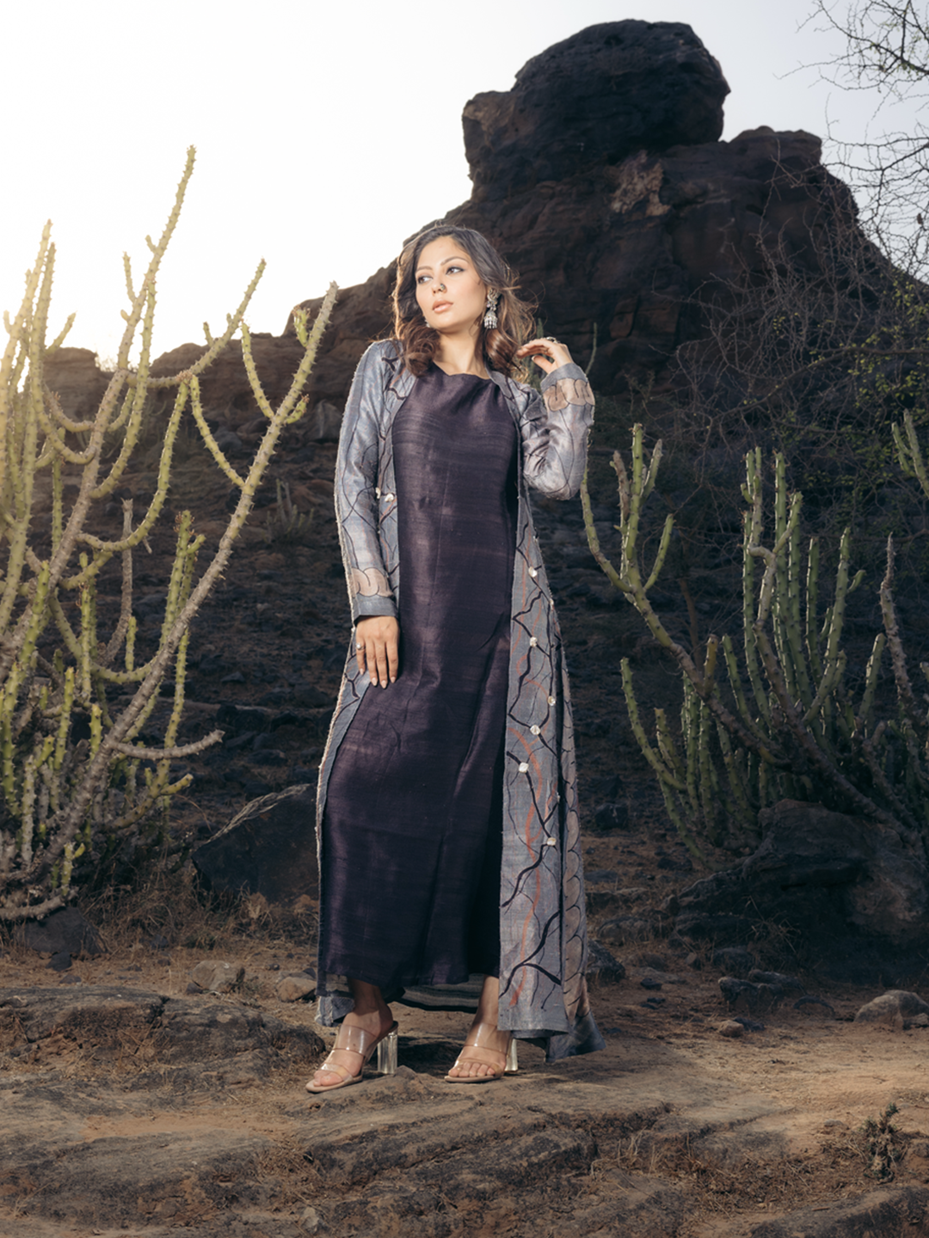 Ajrakh Silk Dress Black