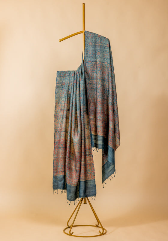 Ajrakh Silk Dupatta Blue & Red