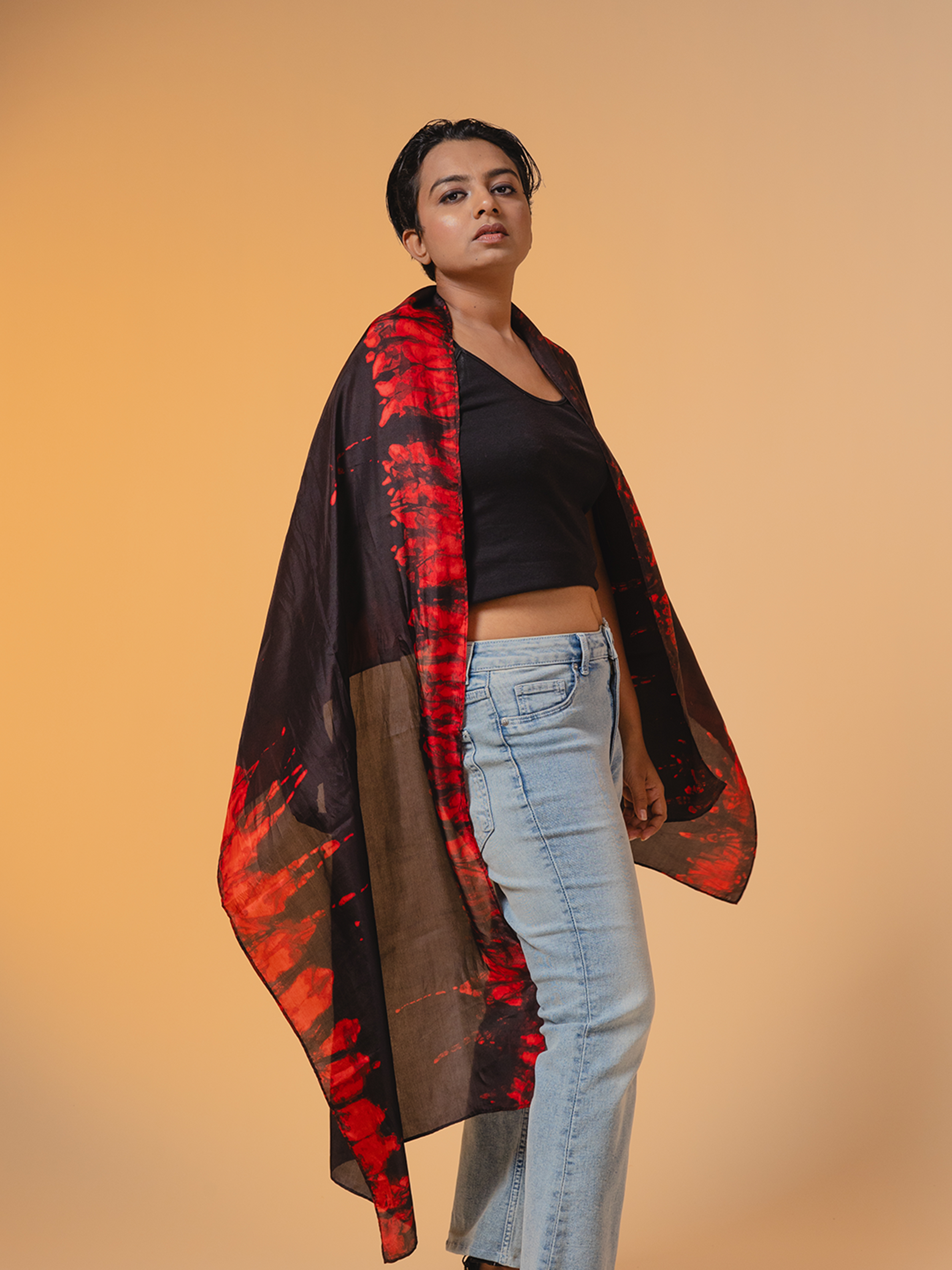 Batik Silk Stole Black & Red
