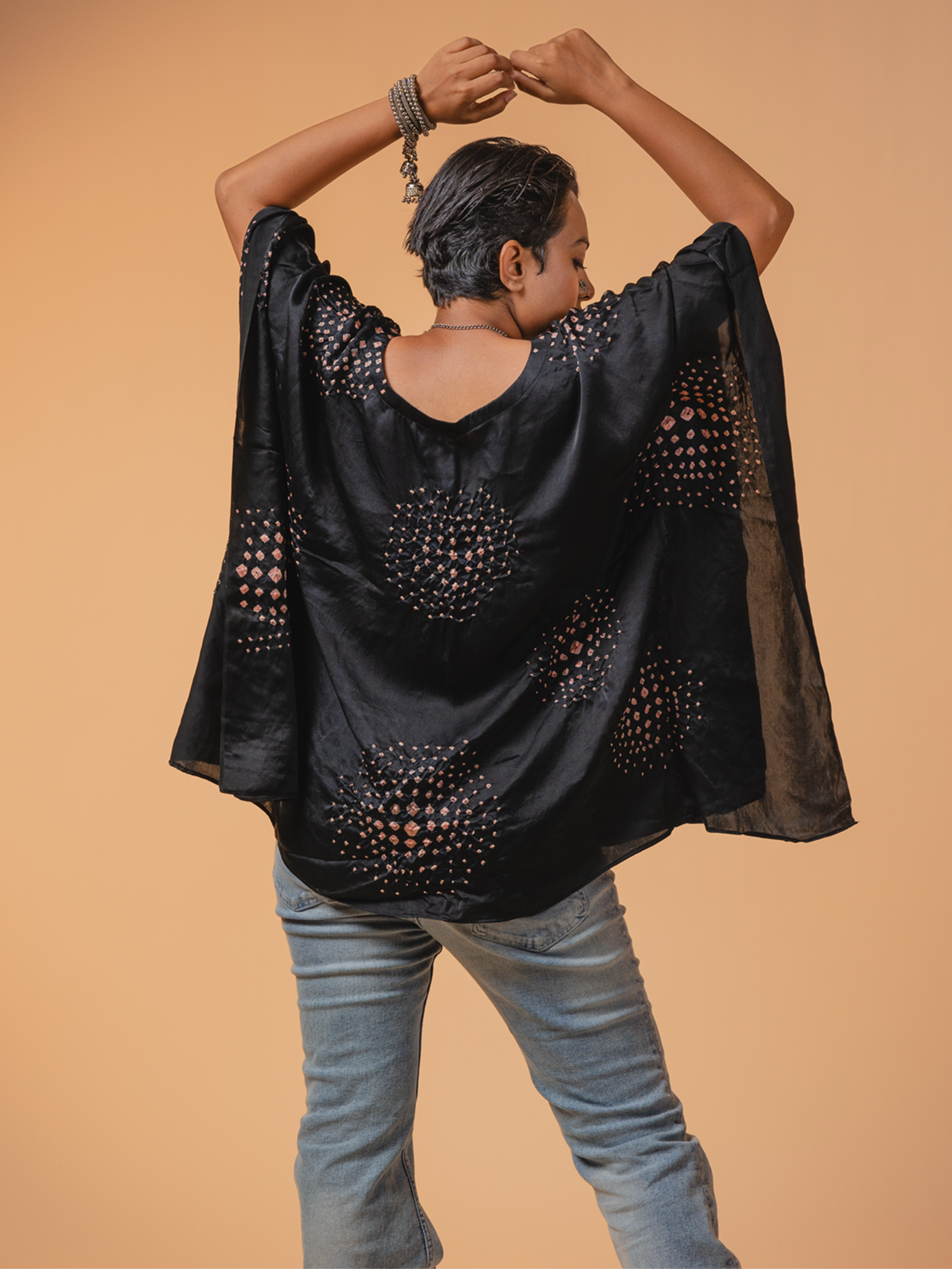 Bandhani Silk Top Black