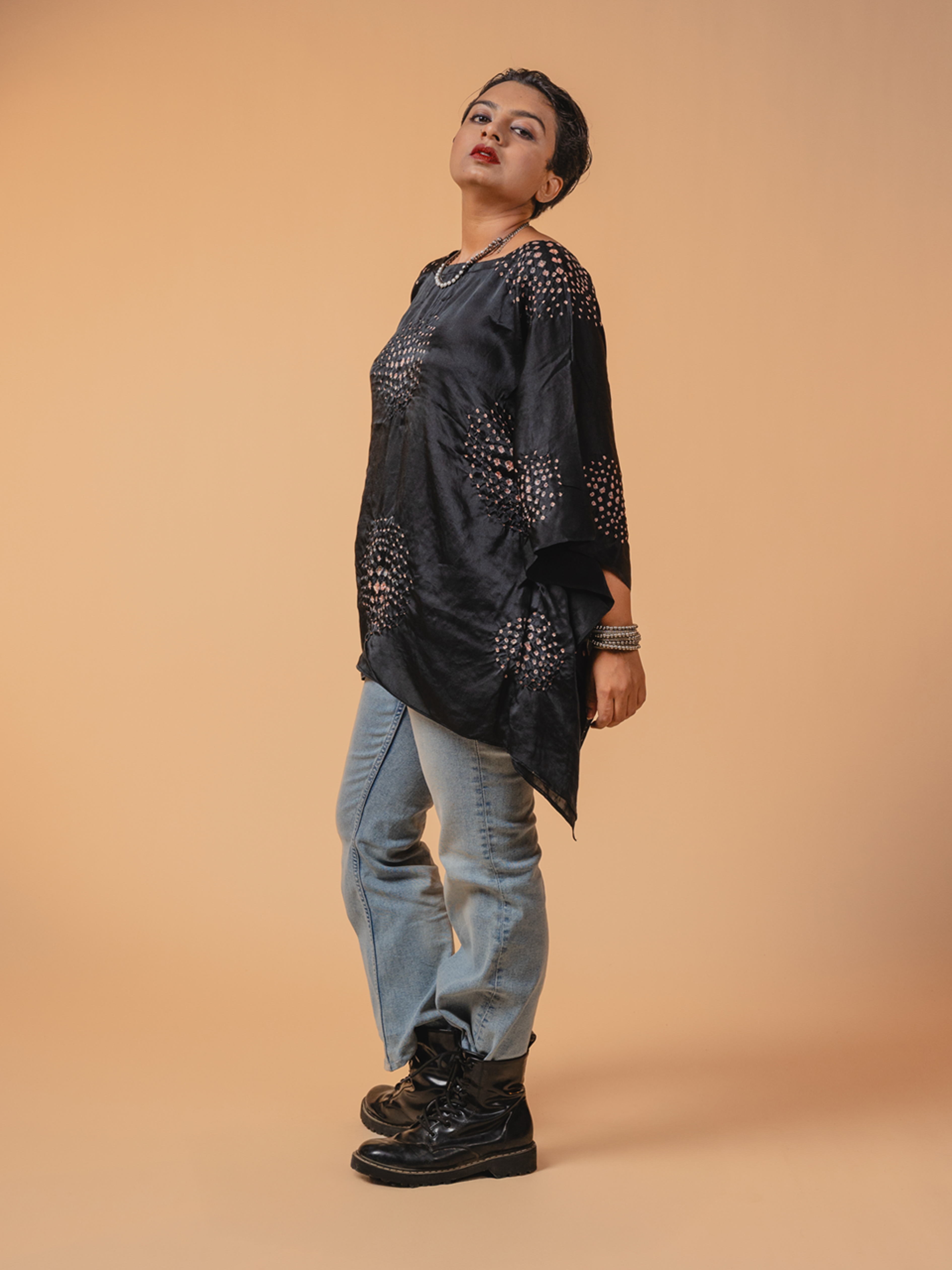 Bandhani Silk Top Black