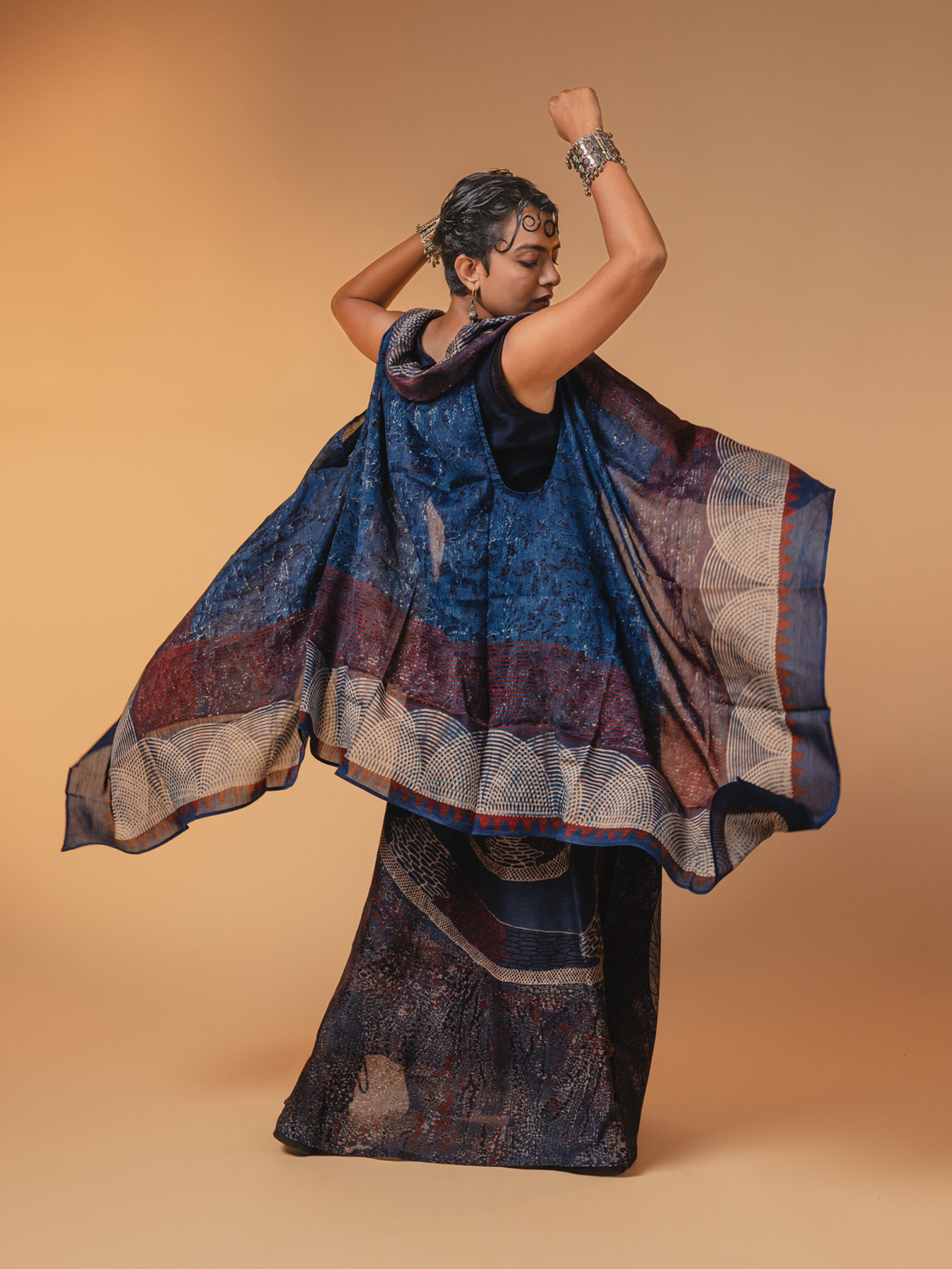 Ajrakh Chanderi Overlay Blue
