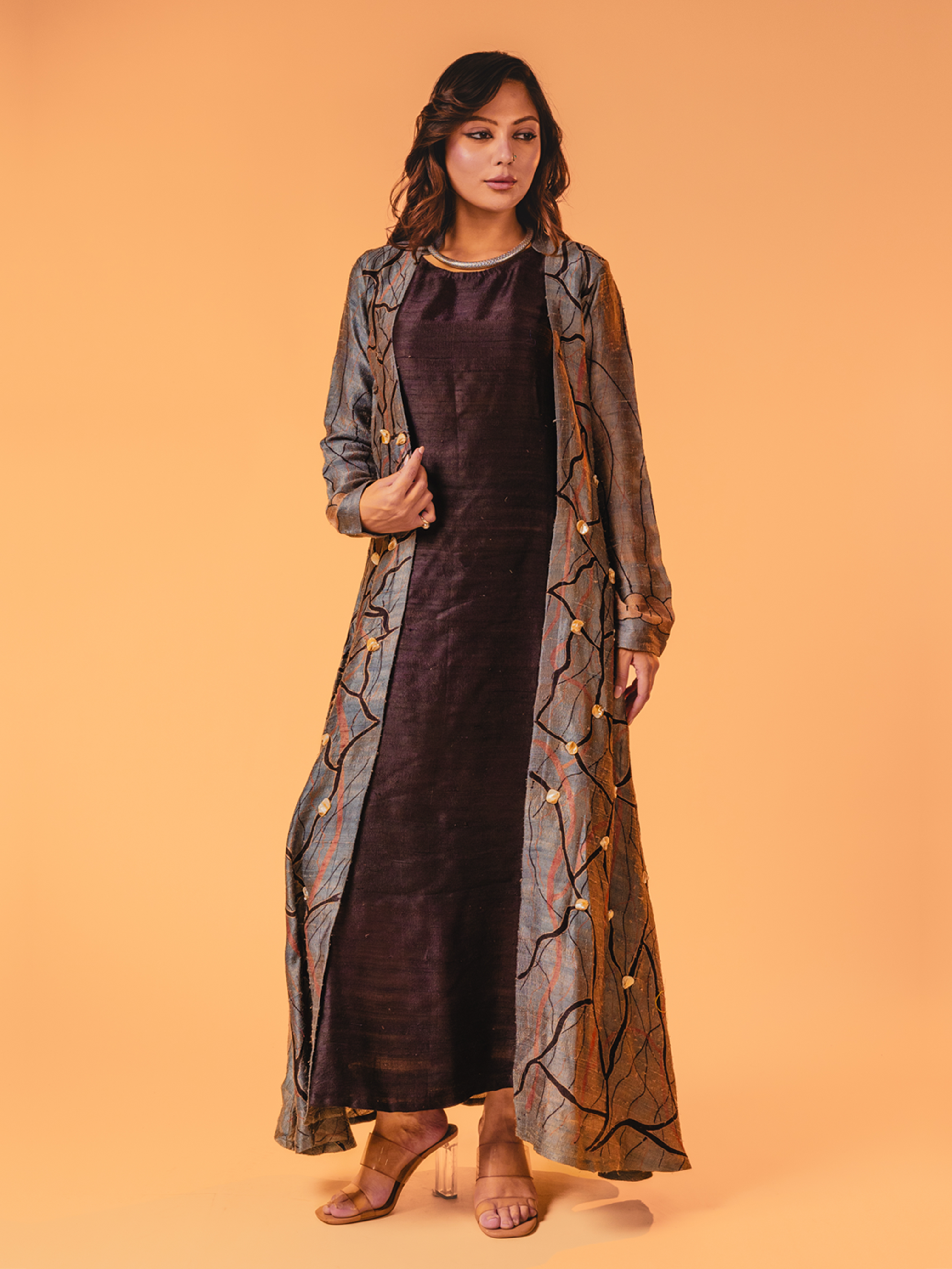 Ajrakh Silk Dress Black
