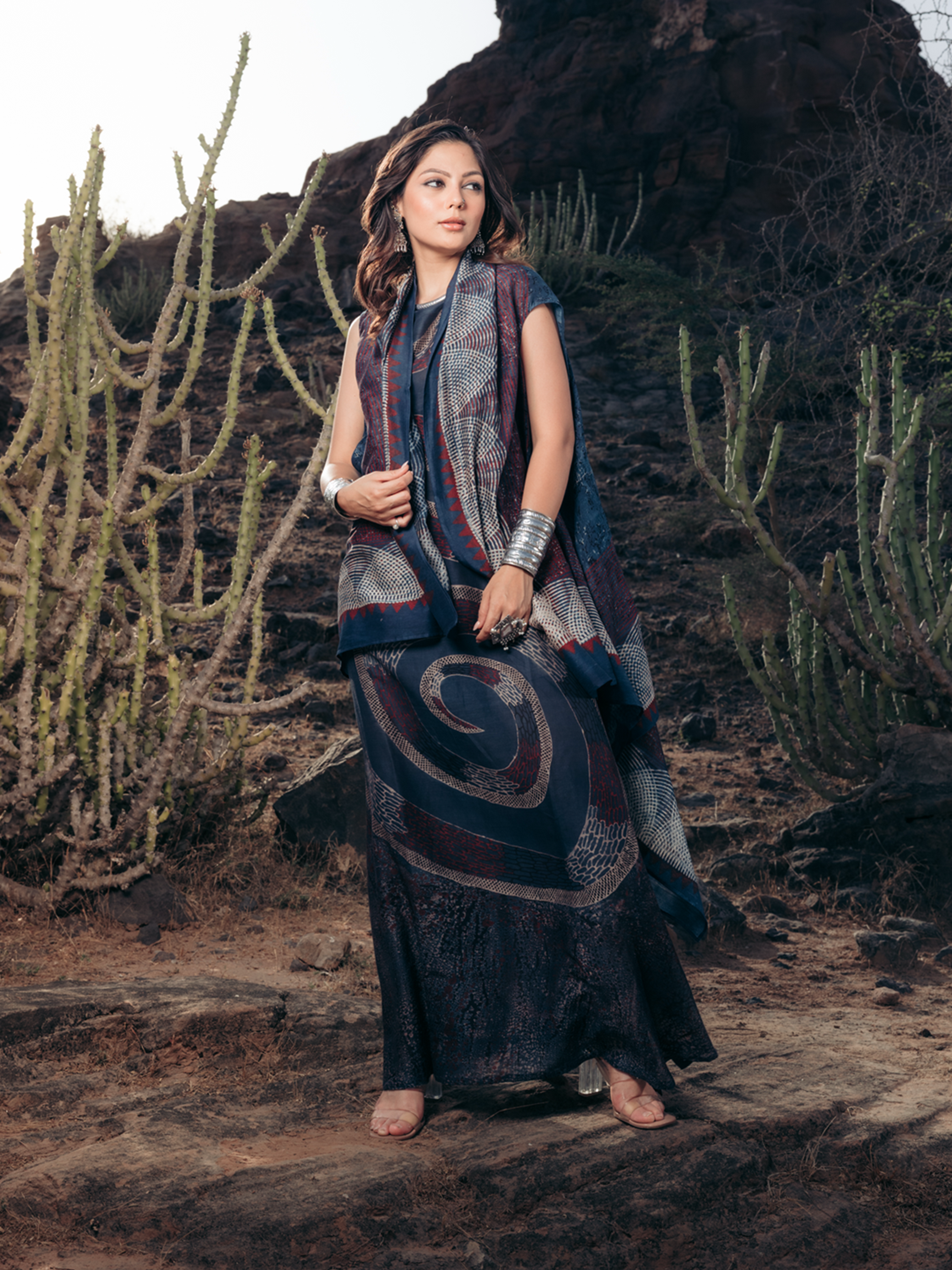 Ajrakh Chanderi Dress Blue