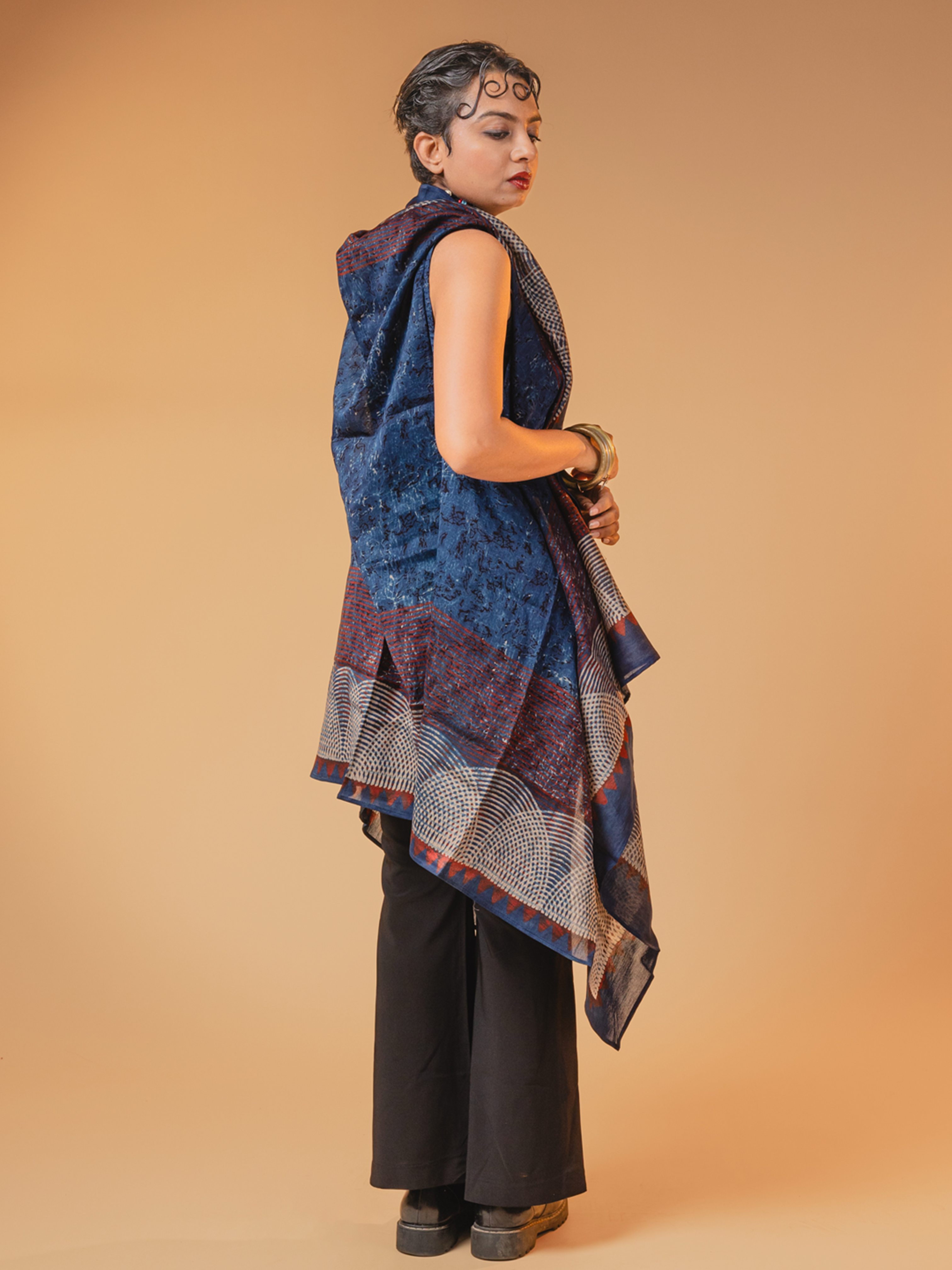 Ajrakh Chanderi Dress Blue