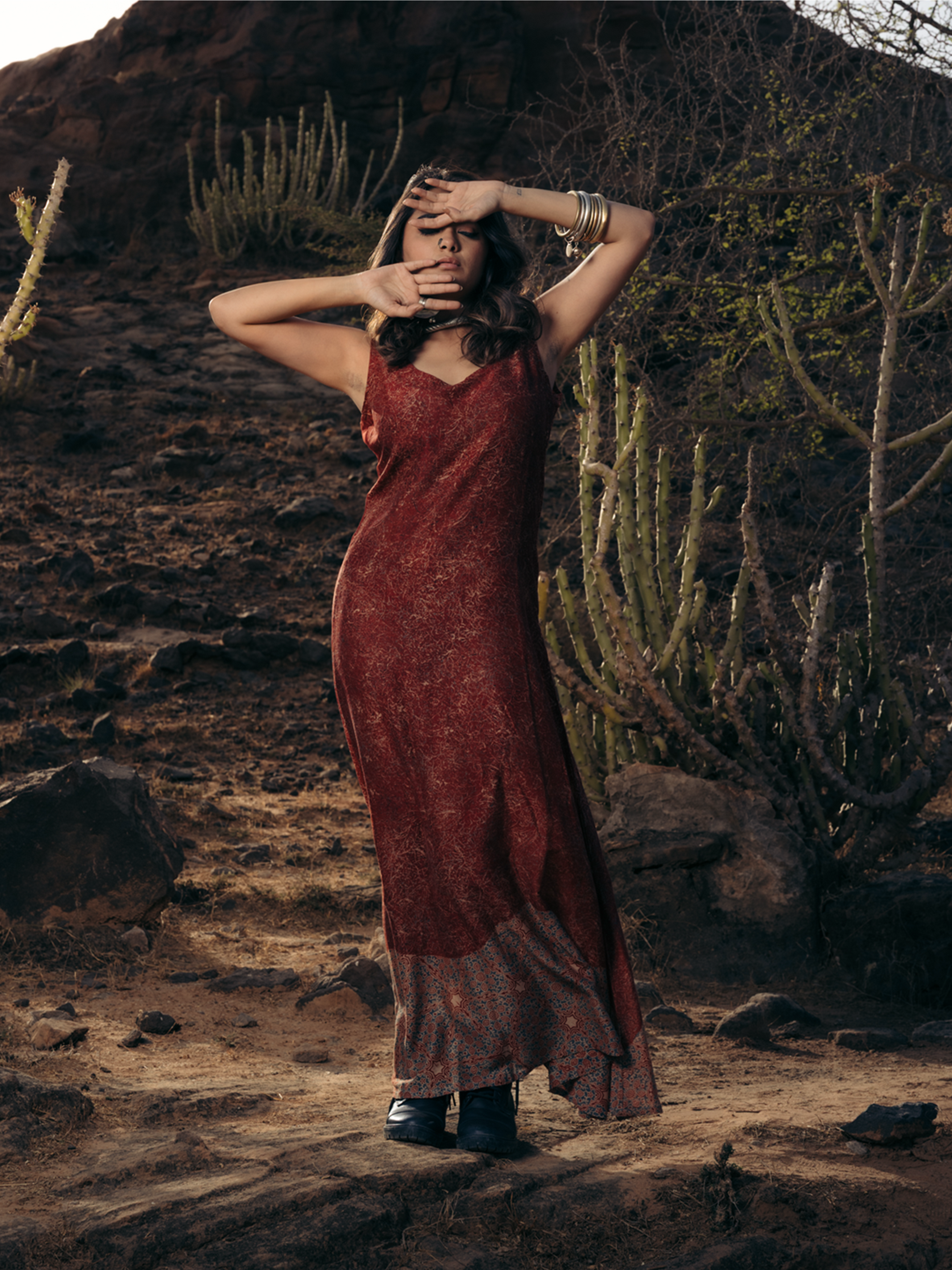 Ajrakh Chanderi Dress Red