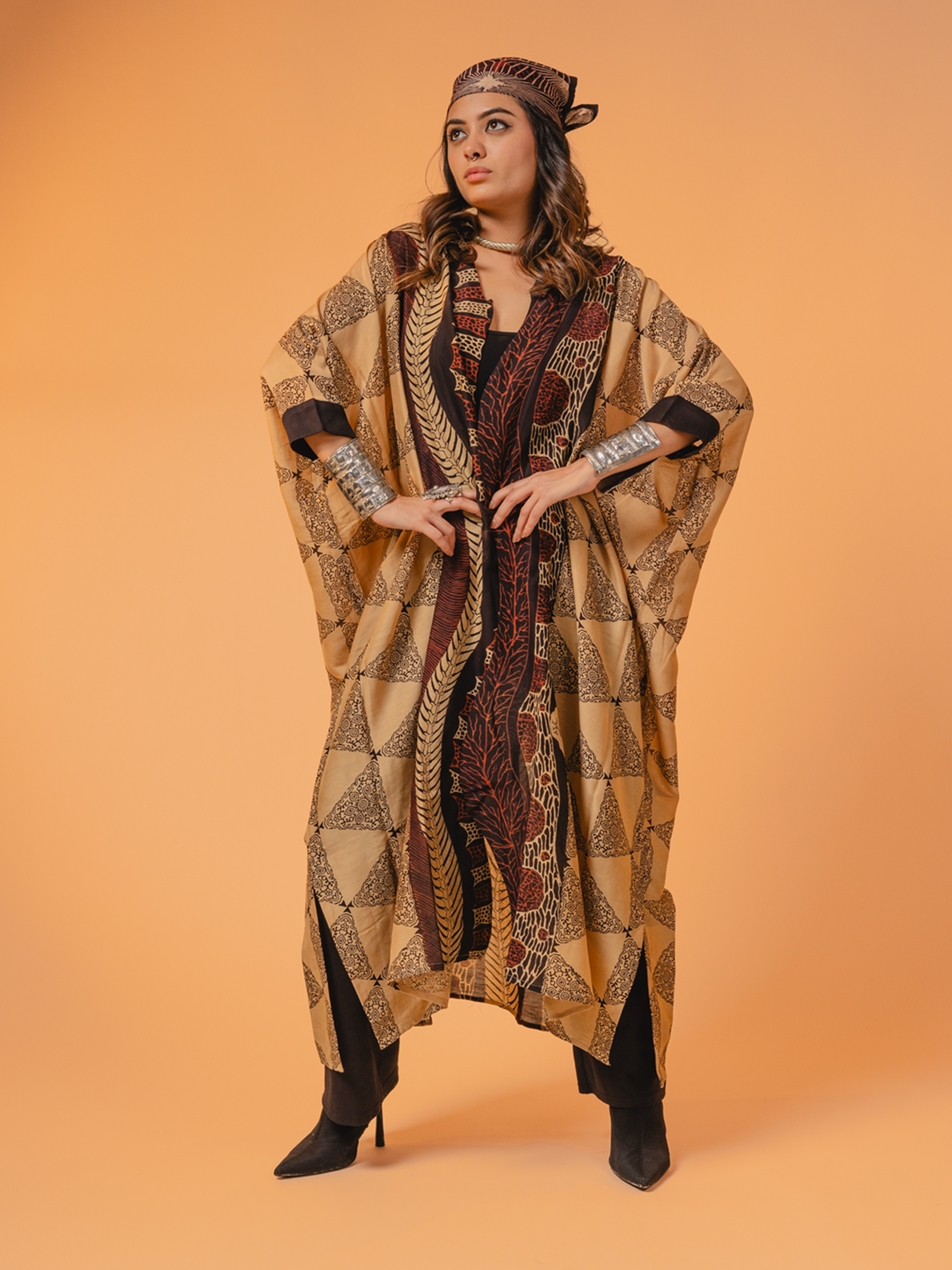 Ajrakh Chanderi Overlay Black & White