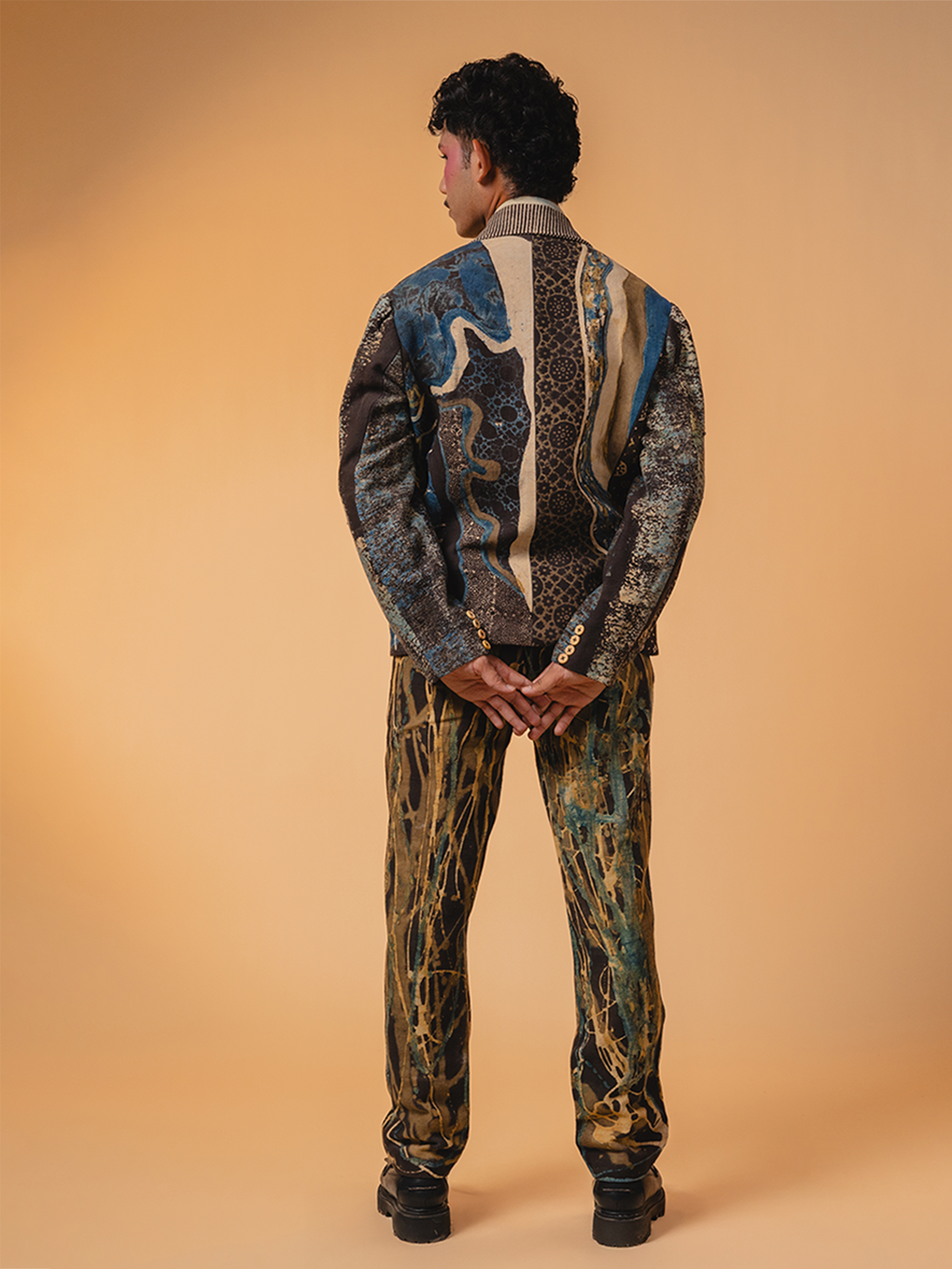 Ajrakh Denim Suit Set Dark Blue