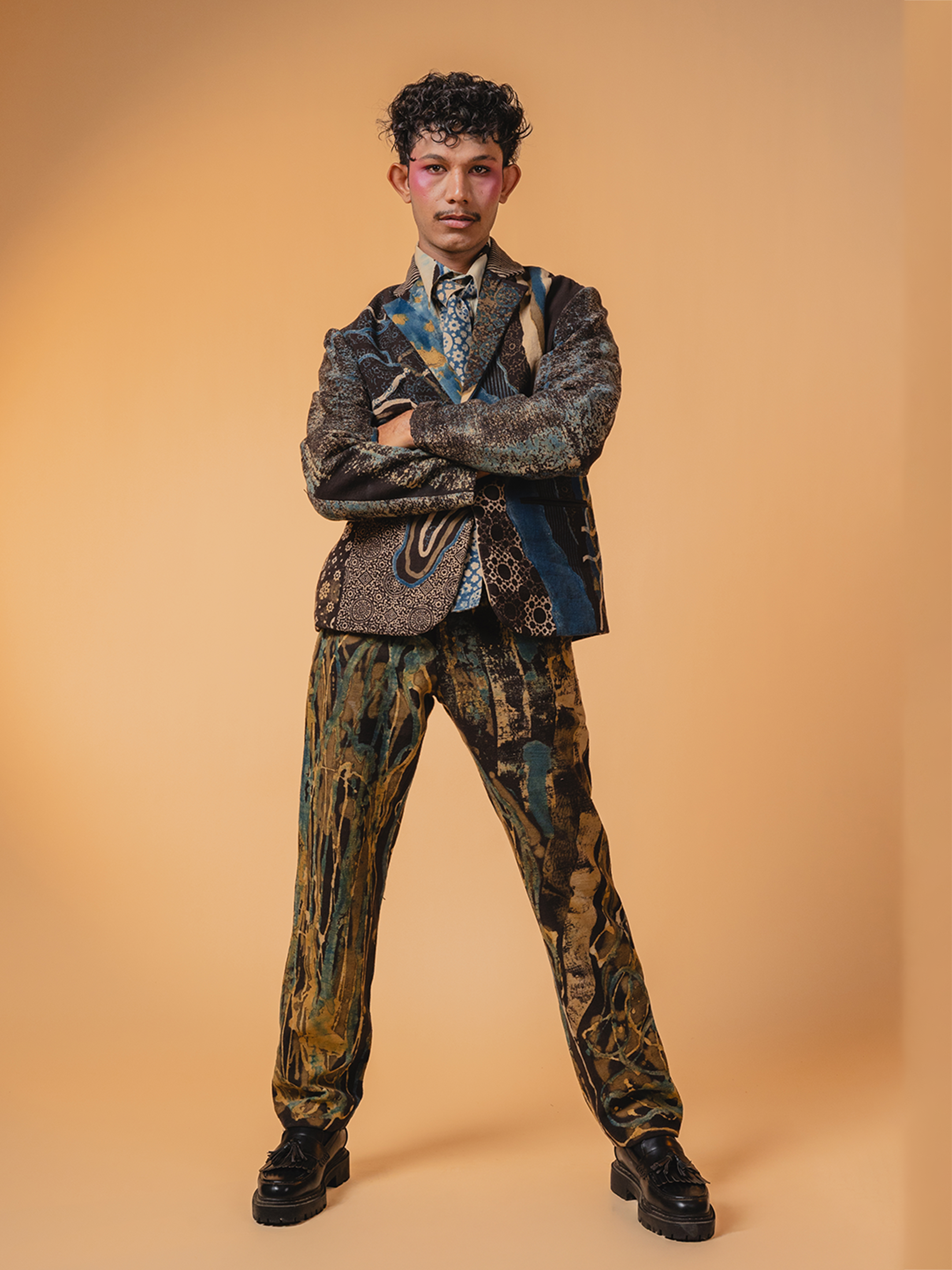 Ajrakh Denim Suit Set Dark Blue