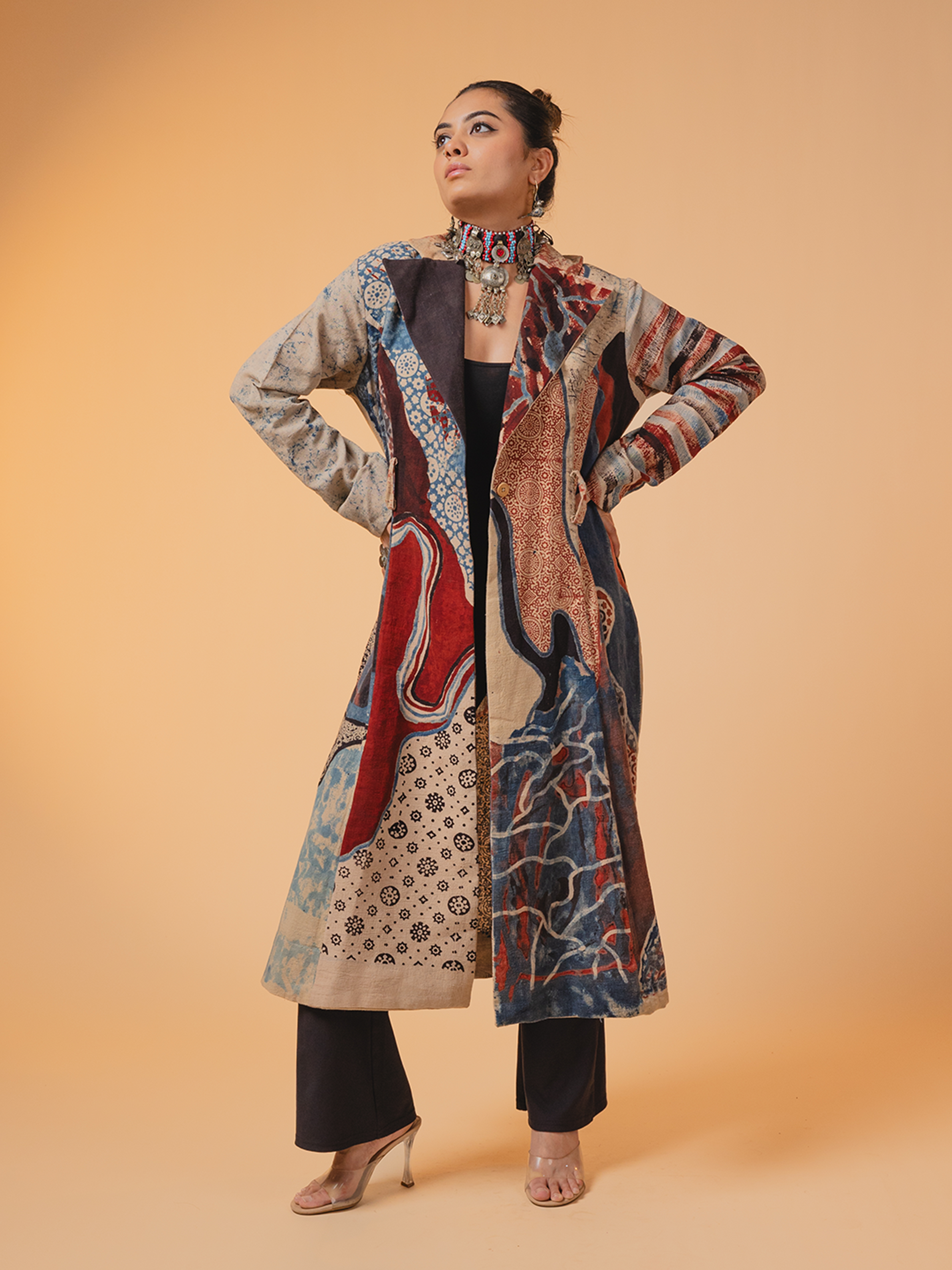 Ajrakh Kala Cotton Trench Coat Multicolour