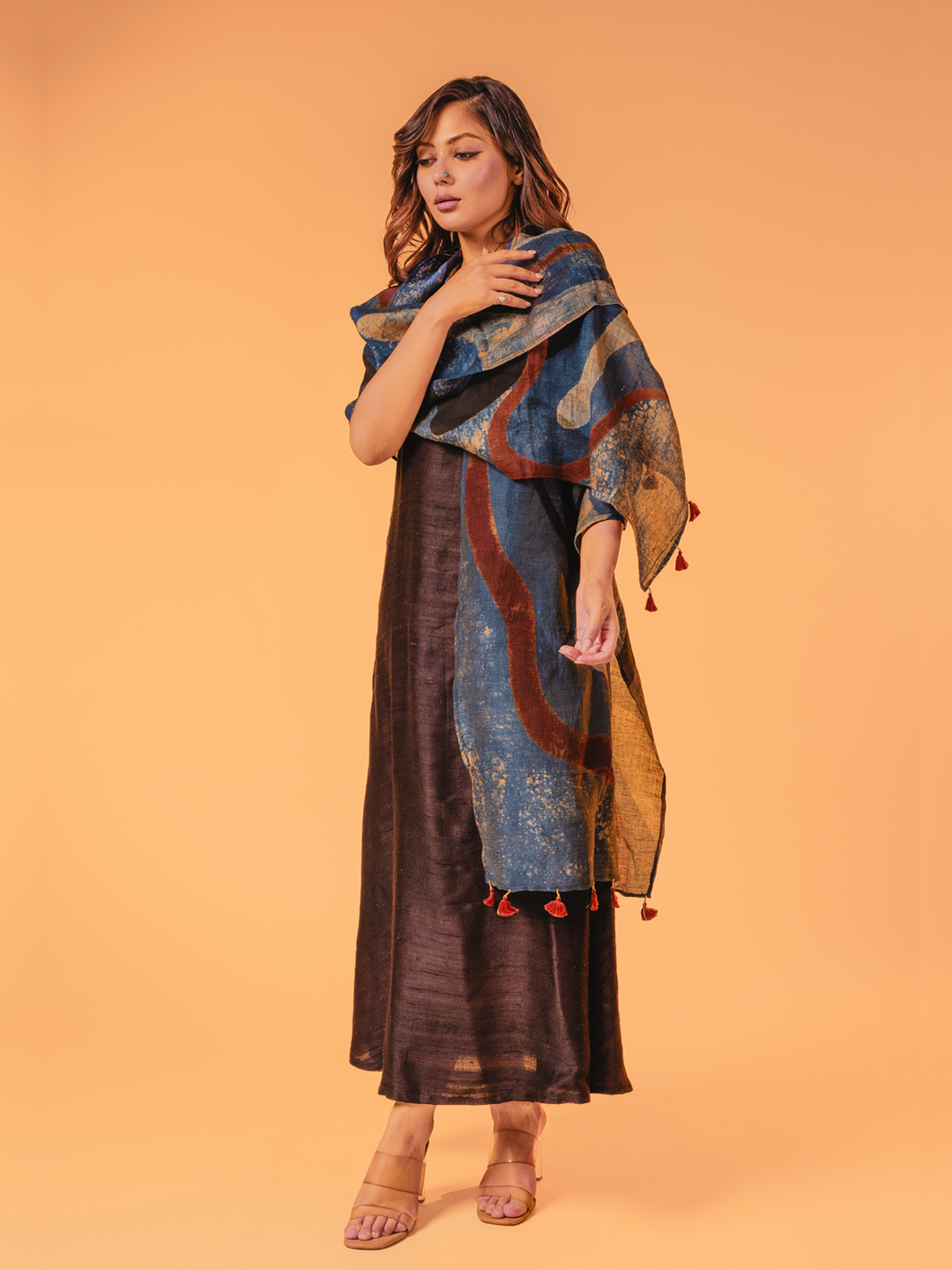 Ajrakh Linen Stole Blue