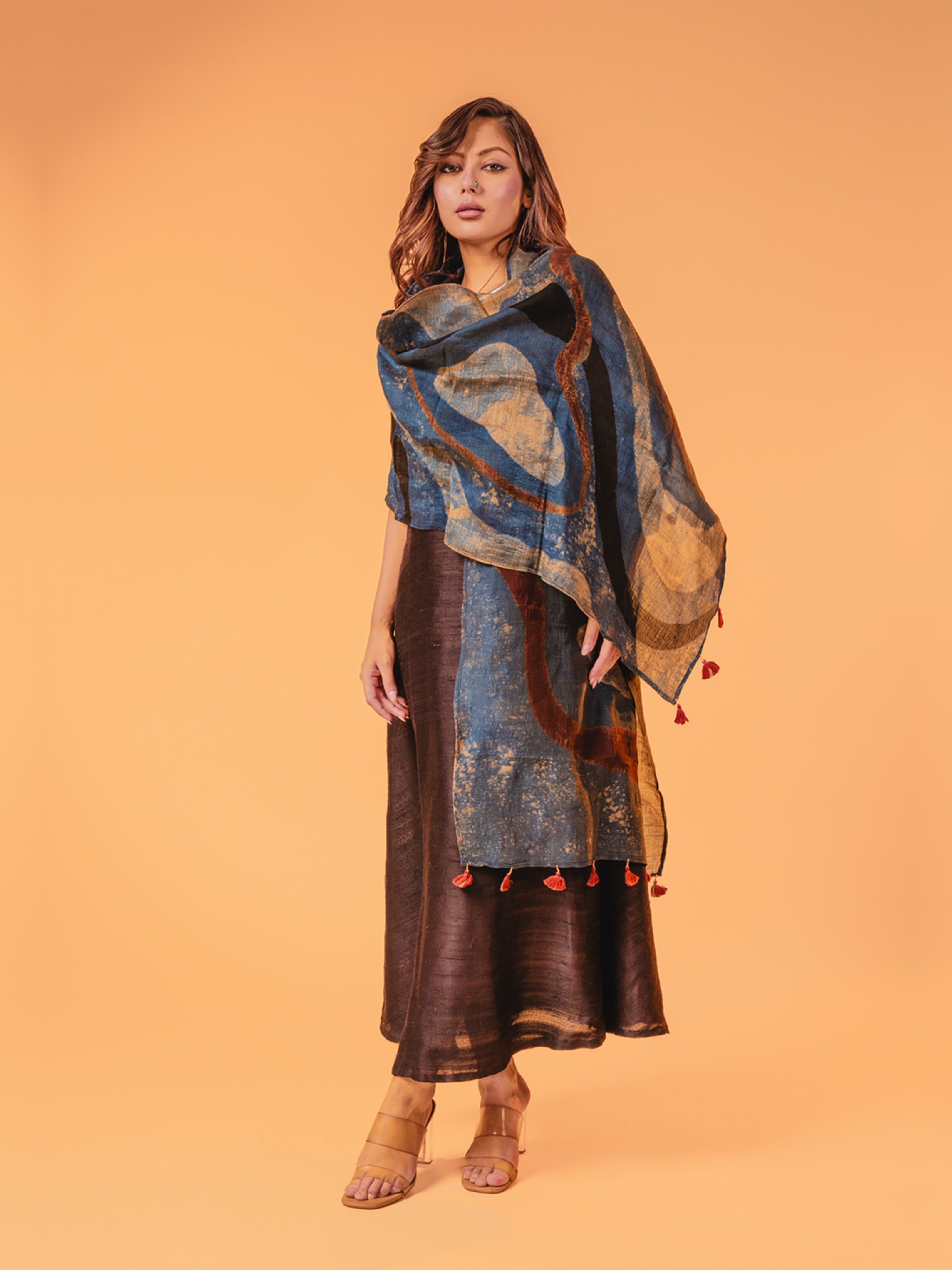 Ajrakh Linen Stole Blue