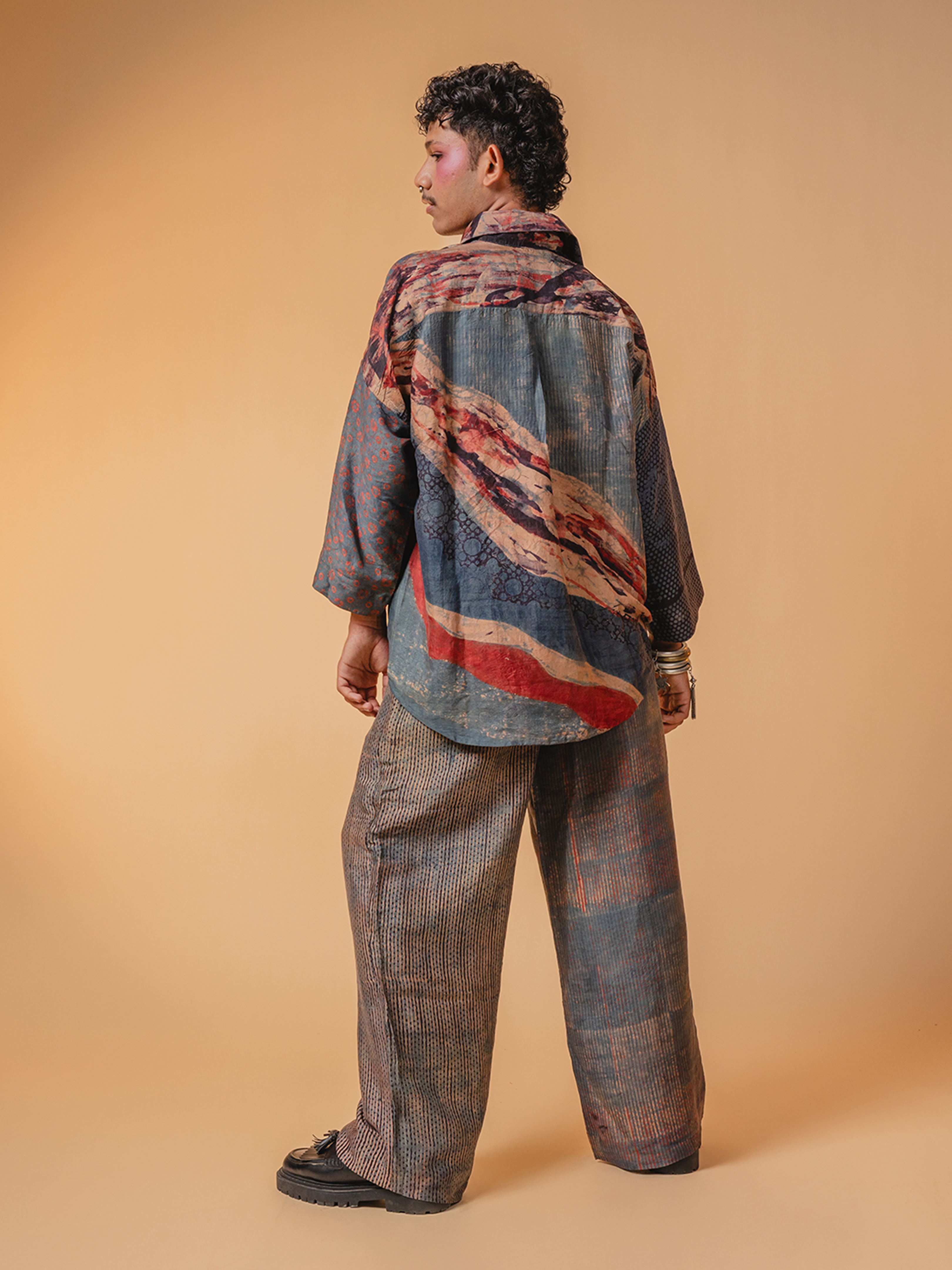 Ajrakh Mulberry Silk Co-ord Set Blue