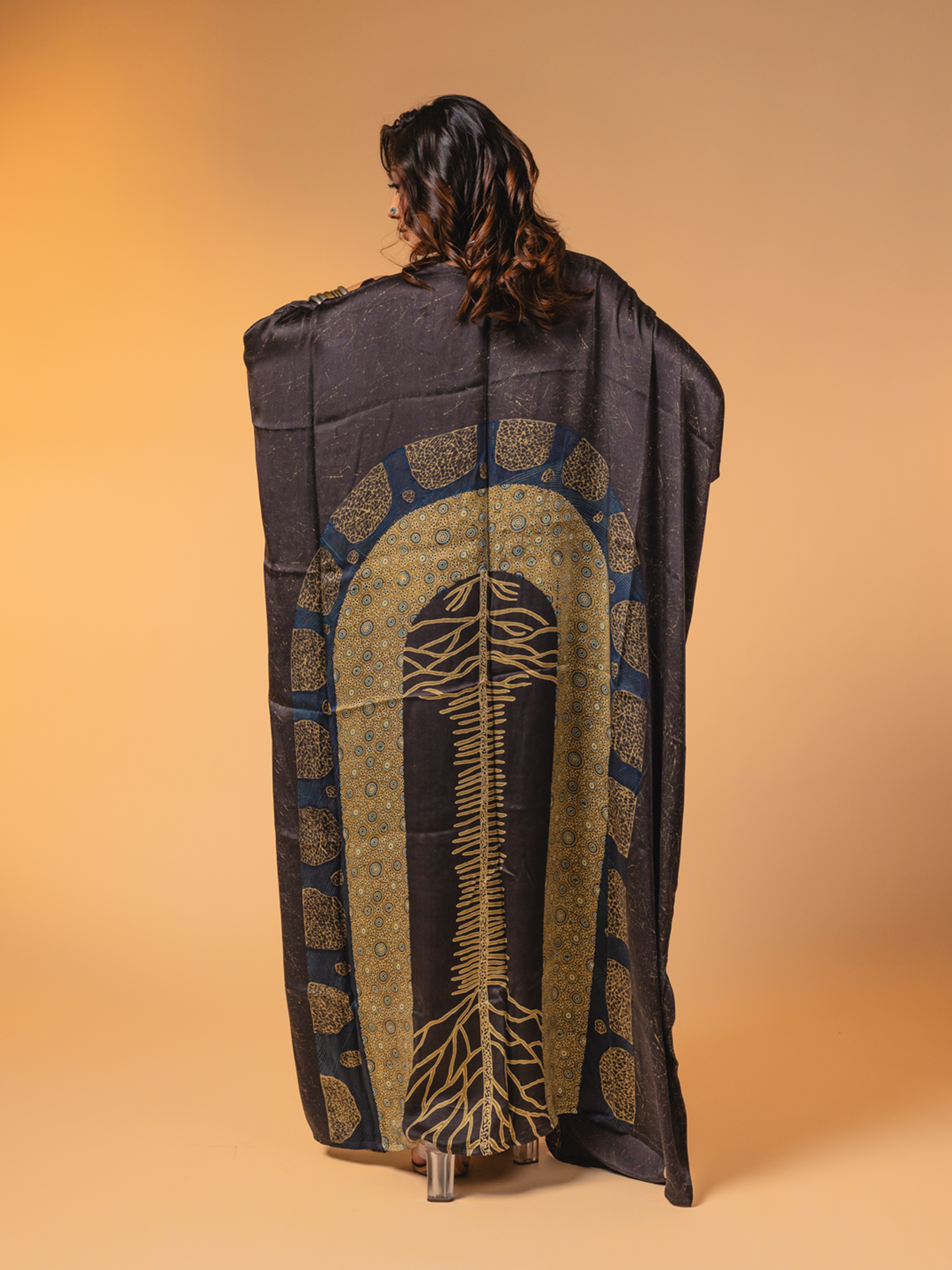 Ajrakh Satin Dress Black