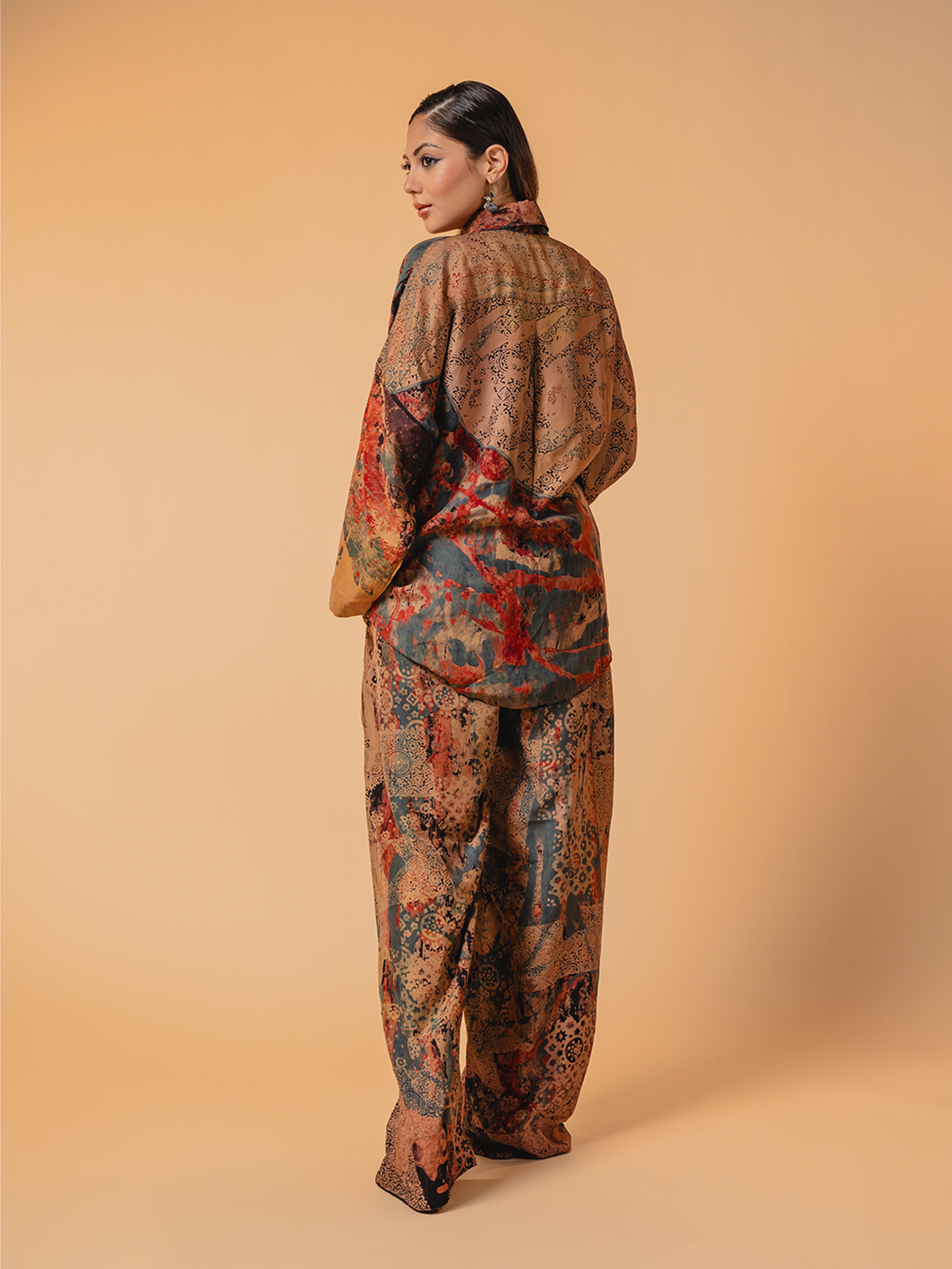 Ajrakh Silk Co-ord Set Beige