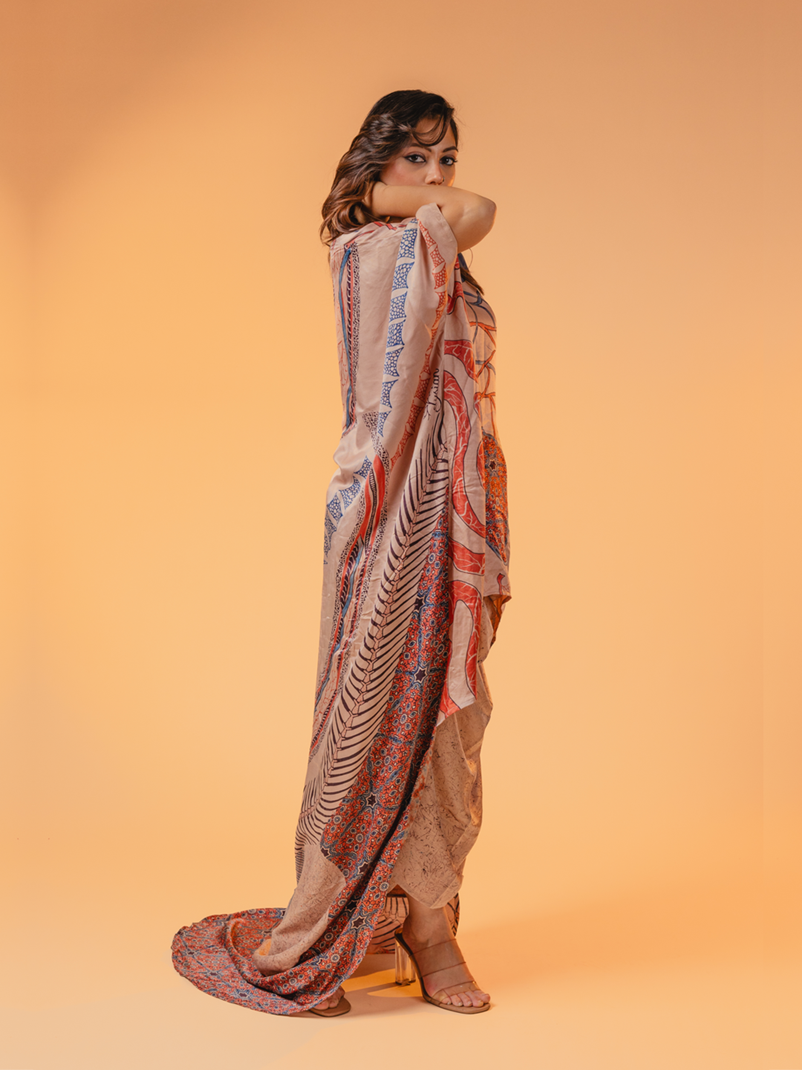 Ajrakh Silk Dress Beige