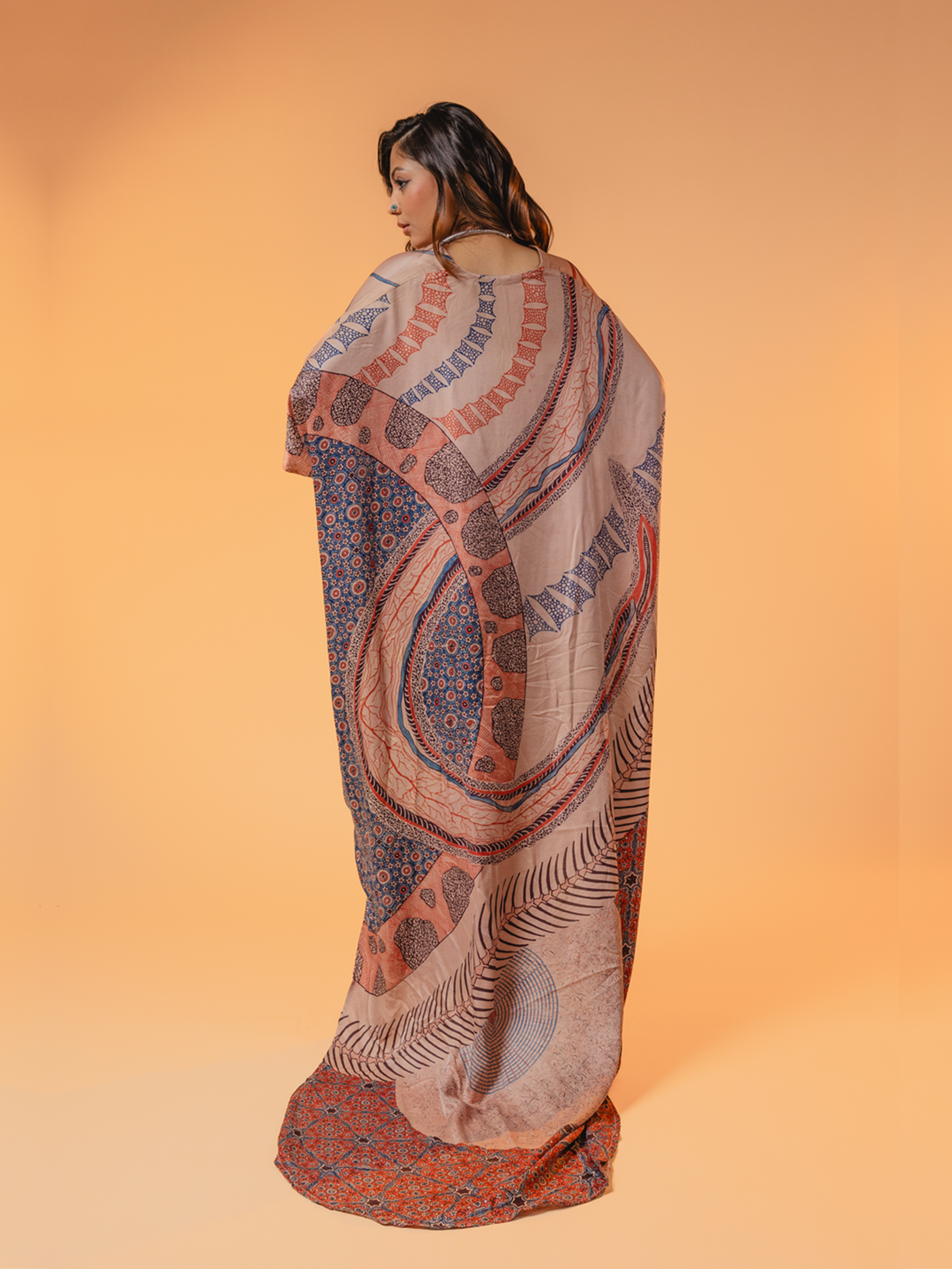 Ajrakh Silk Dress Beige