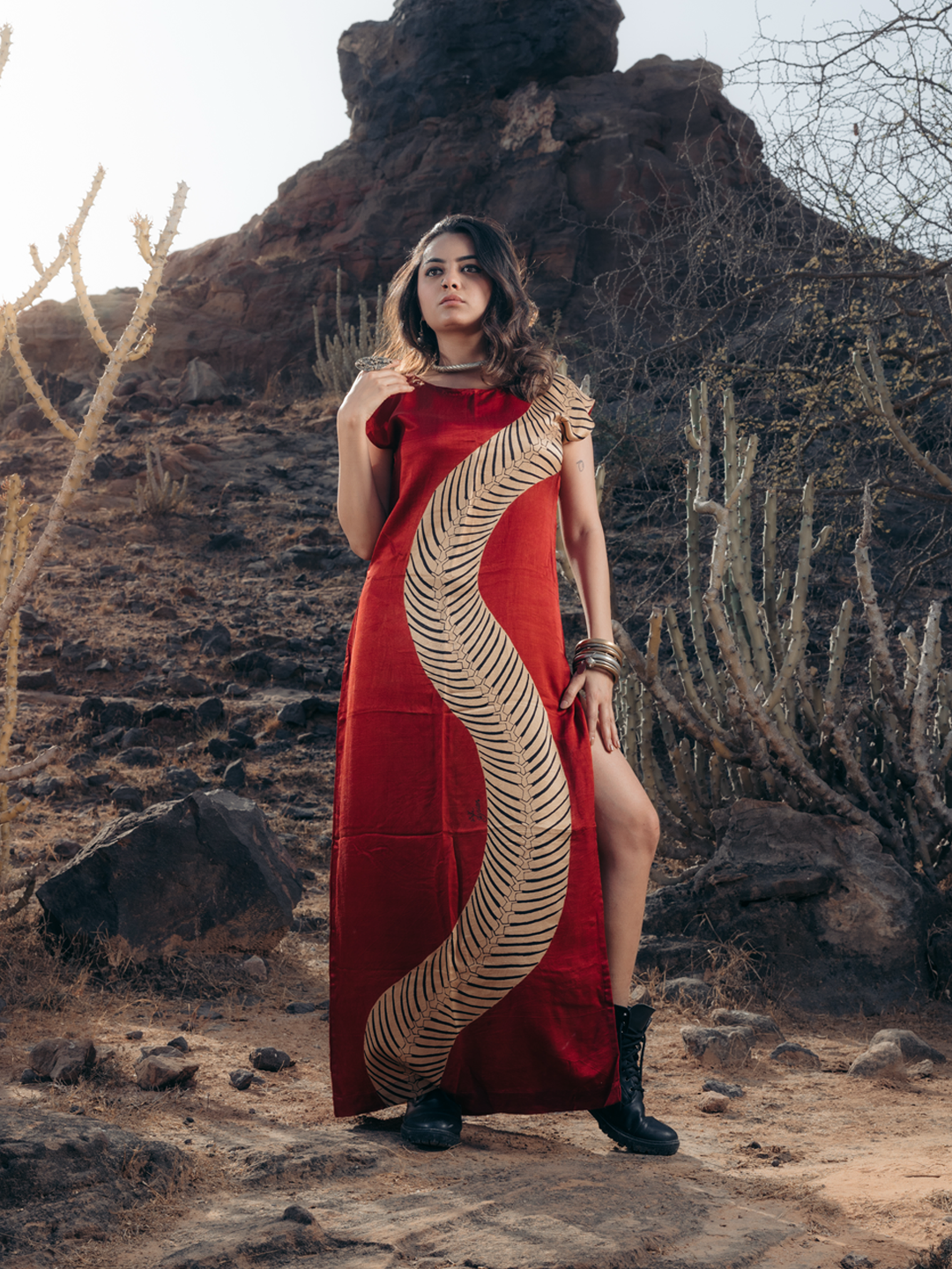 Ajrakh Silk Dress Red