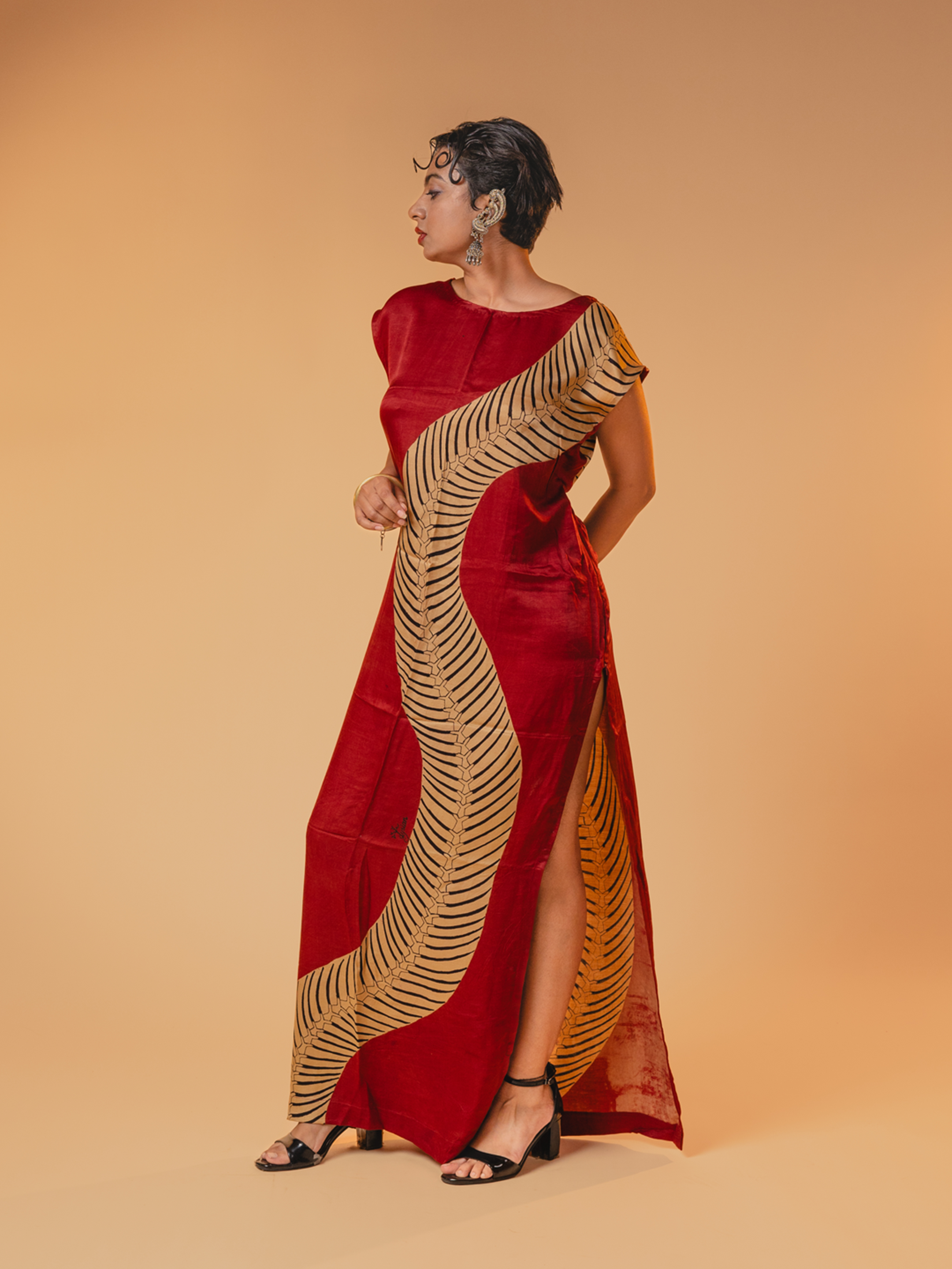 Ajrakh Silk Dress Red