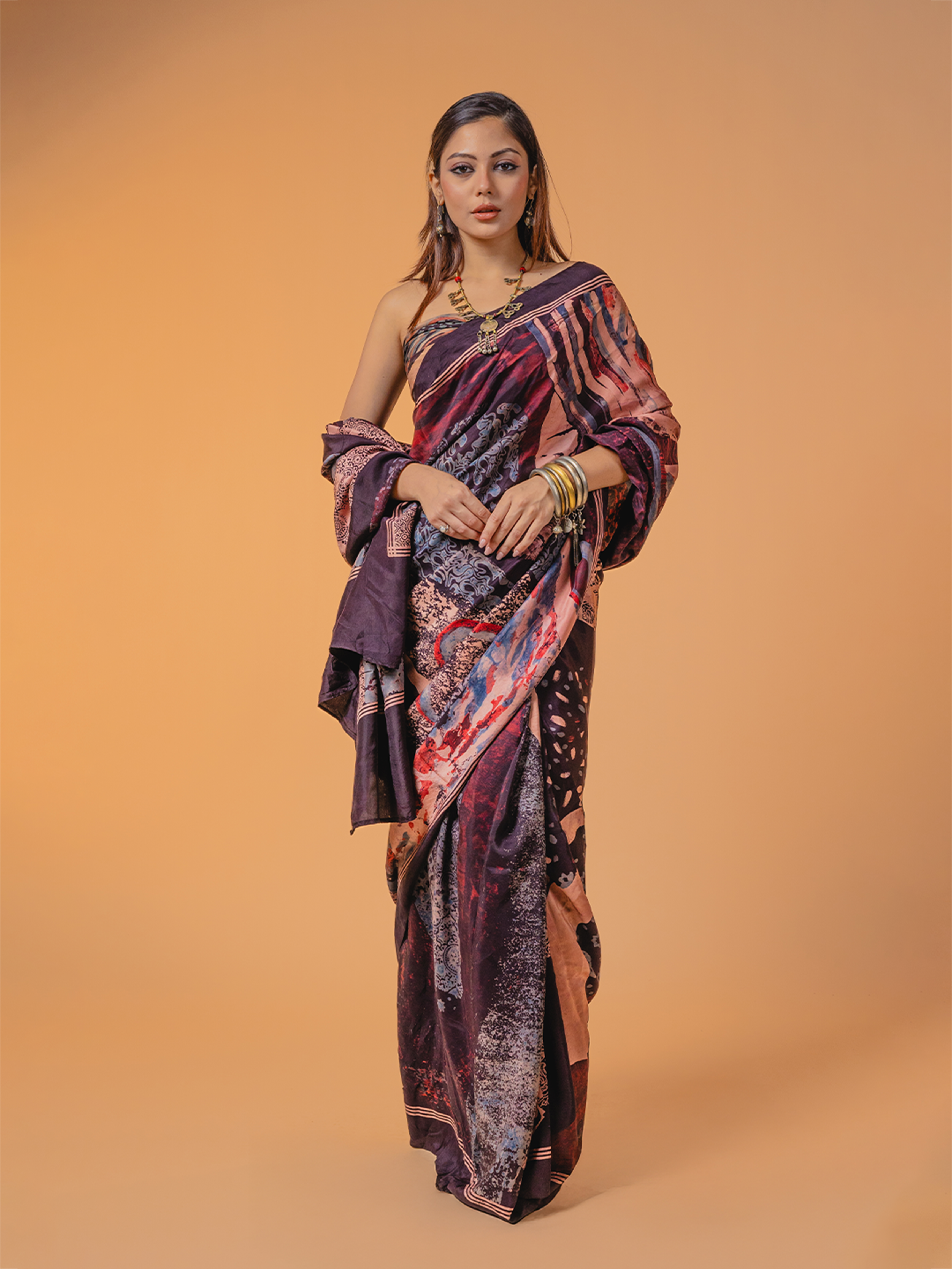Ajrakh Silk Saree Black