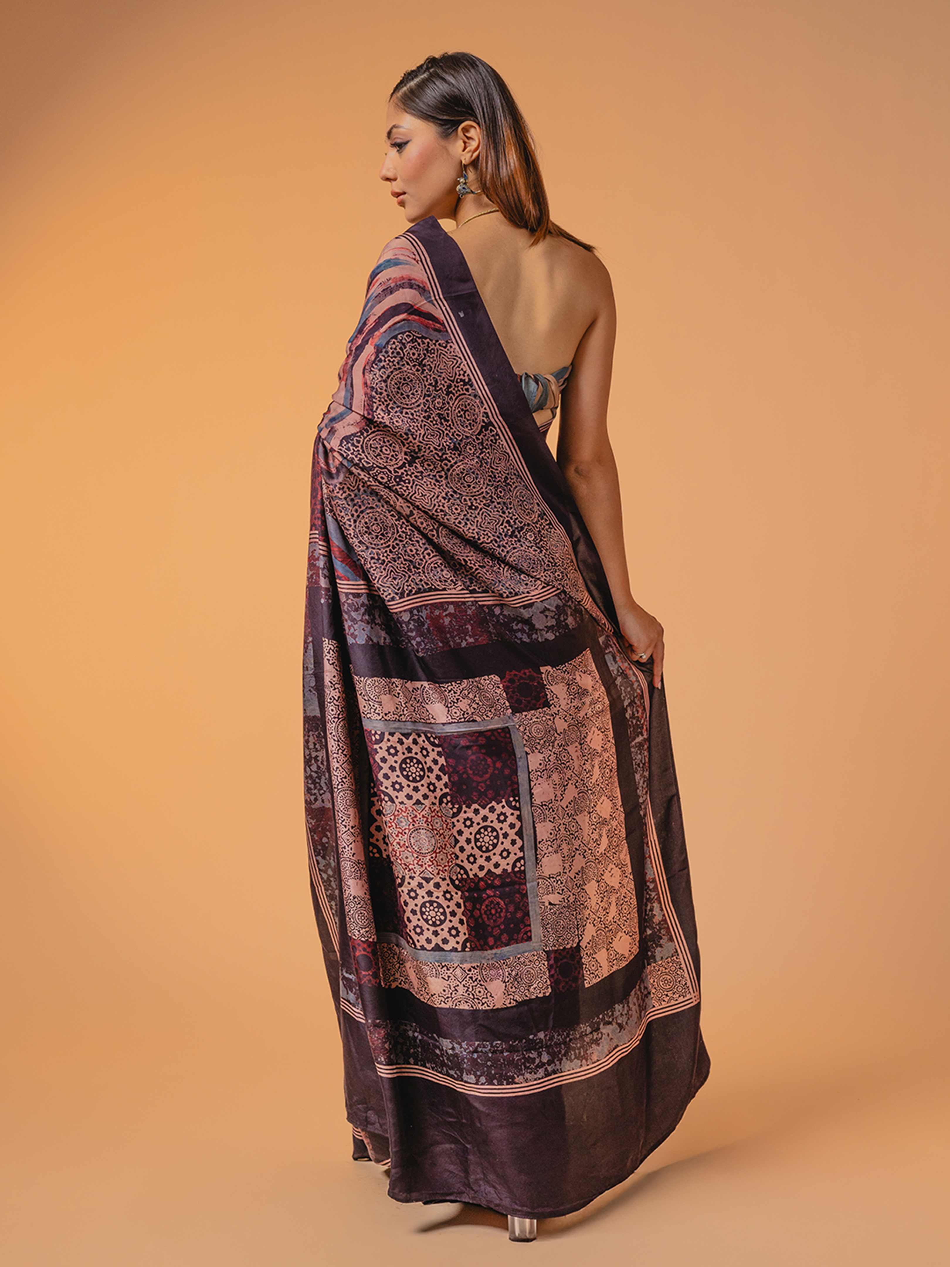 Ajrakh Silk Saree Black