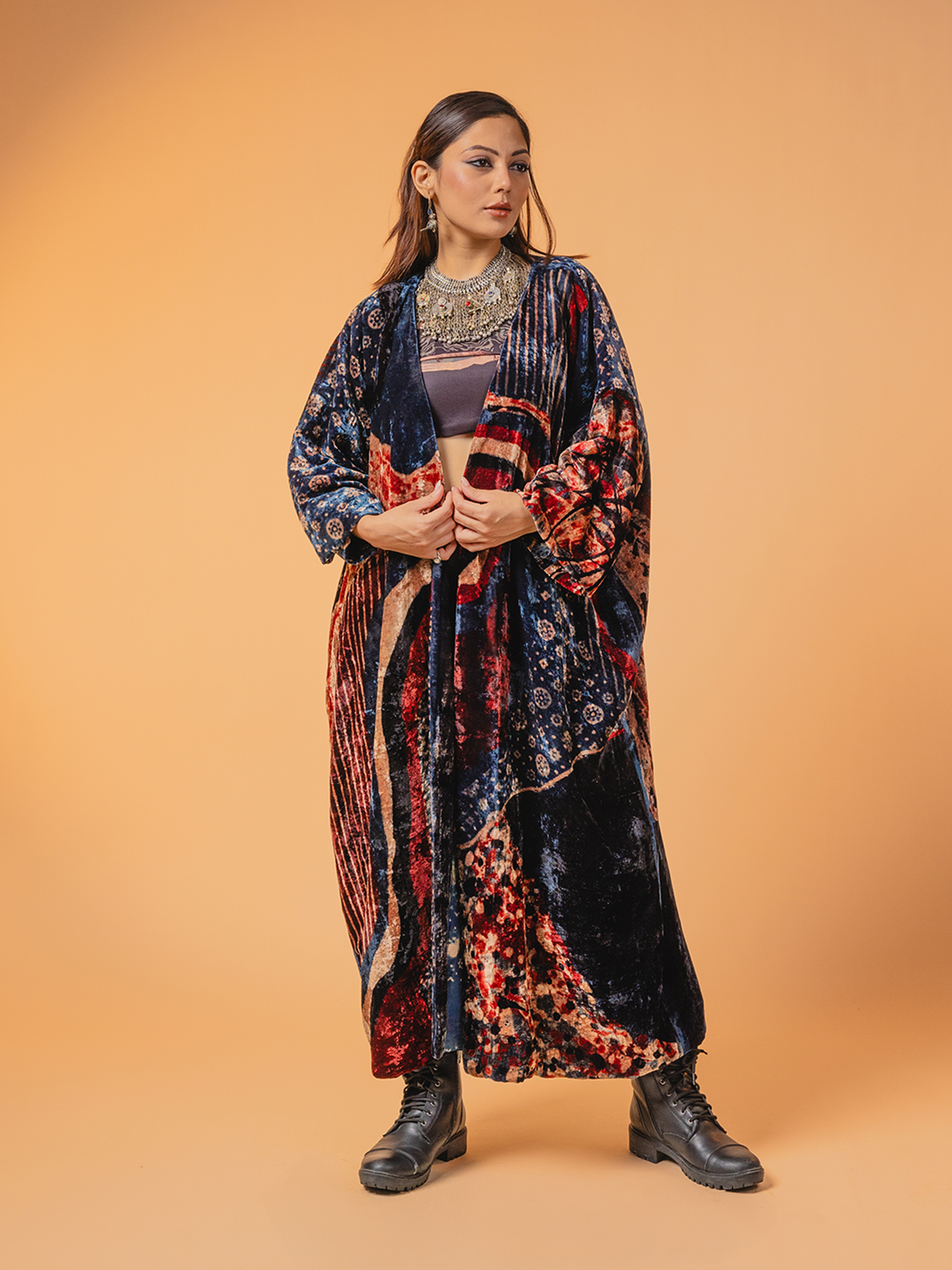 Ajrakh Velvet Silk Overlay Black