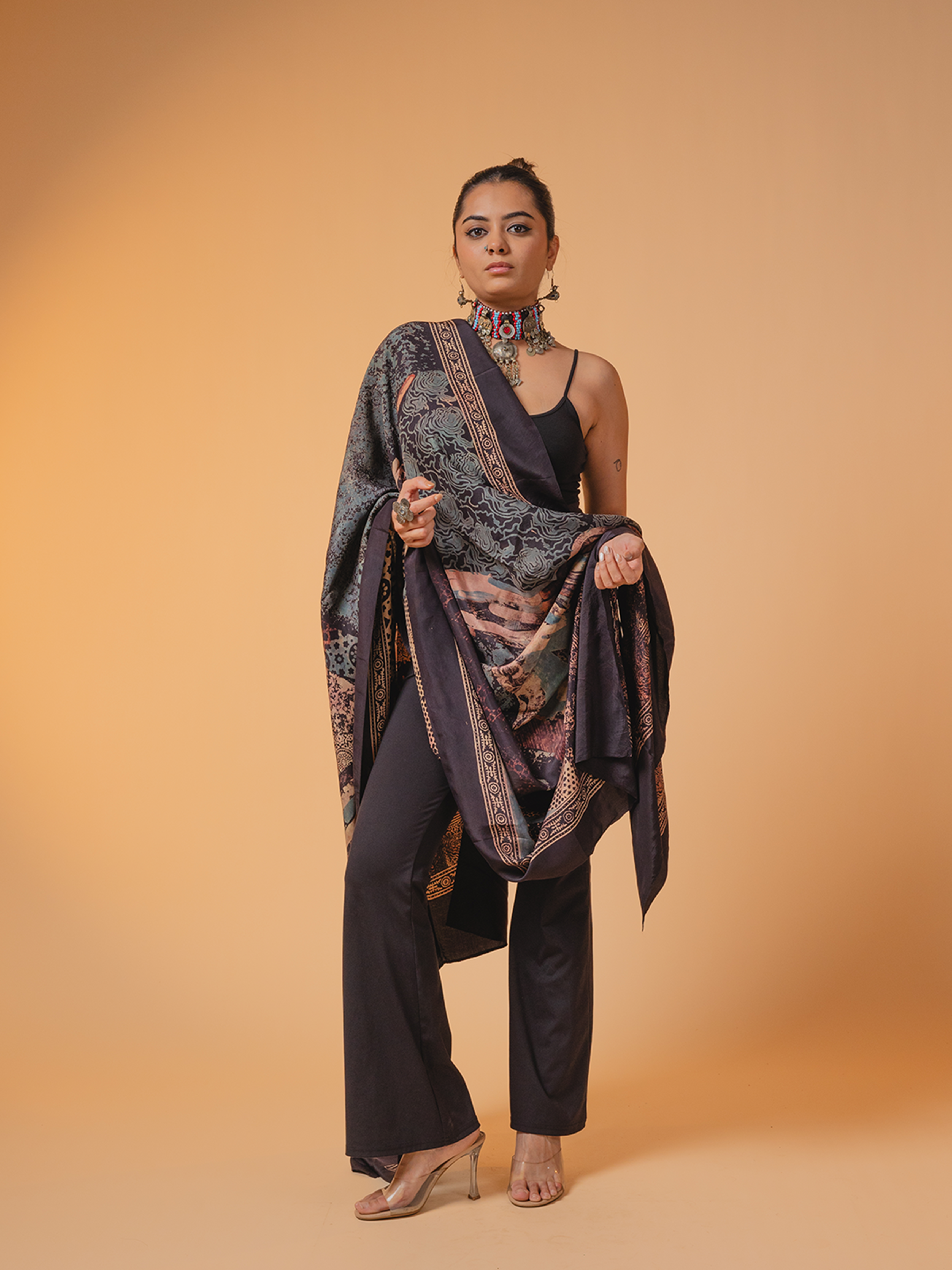 Ajrakh Silk Dupatta Black