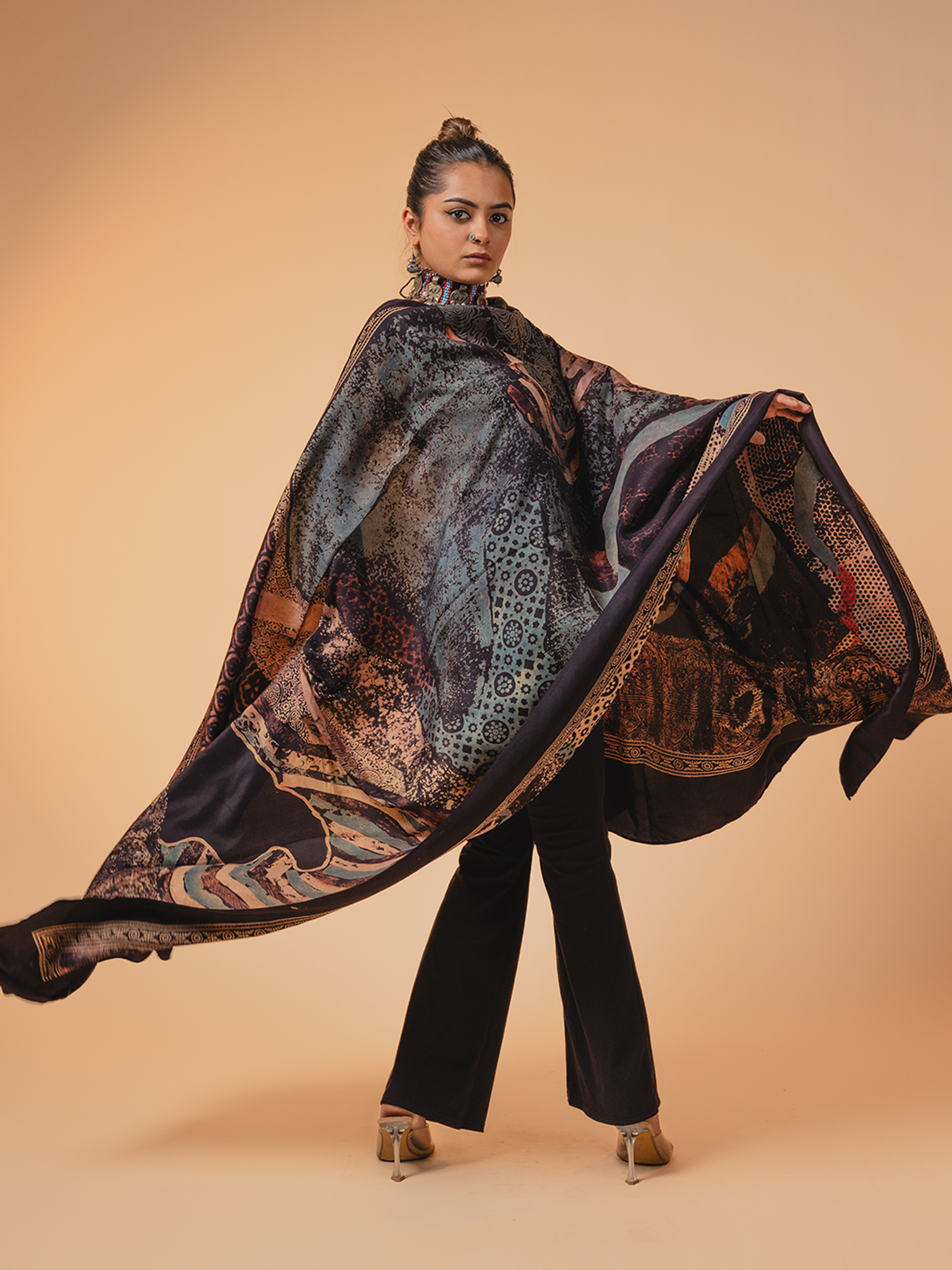 Ajrakh Silk Dupatta Black