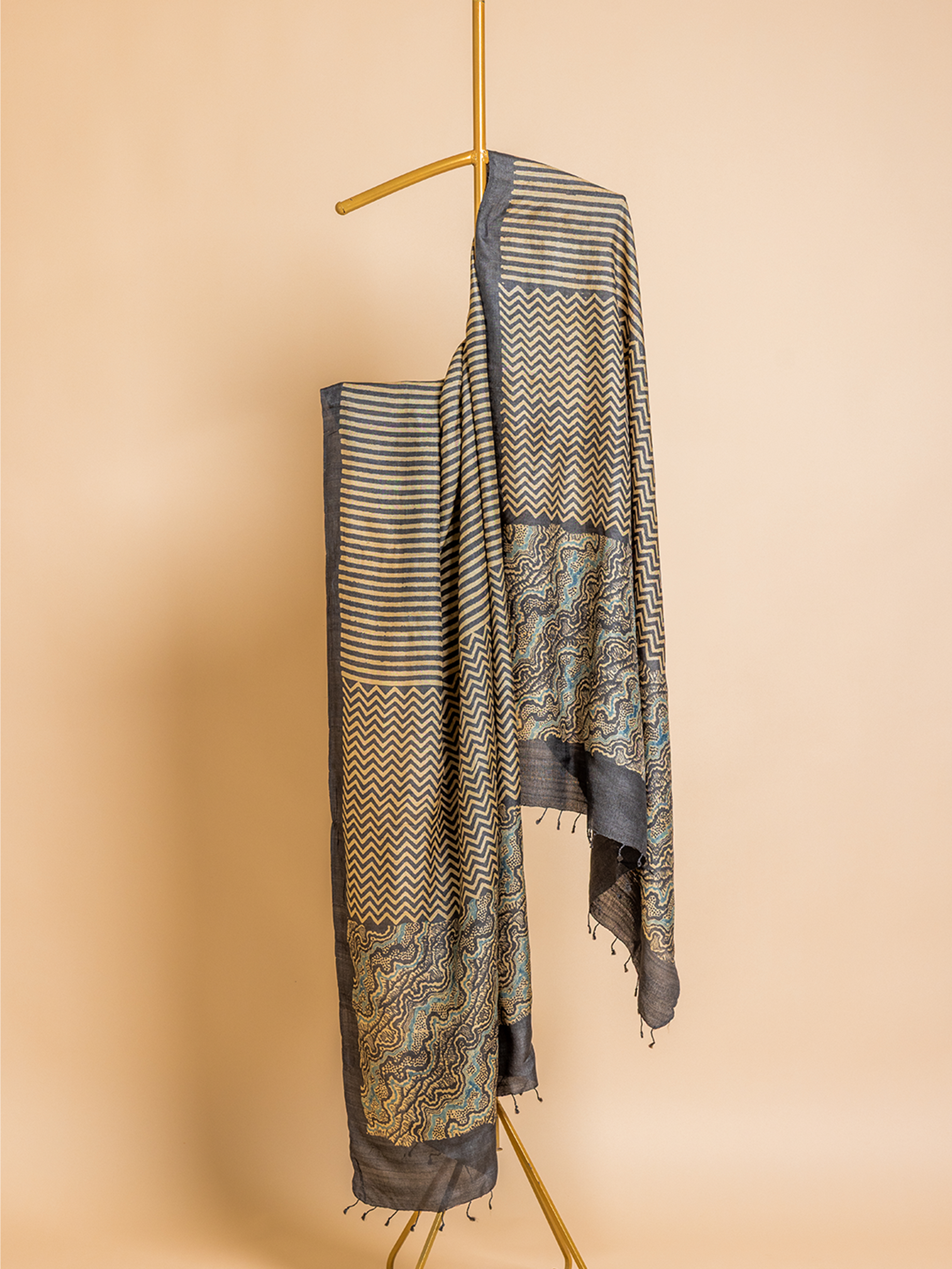 Ajrakh Silk Dupatta Black & White