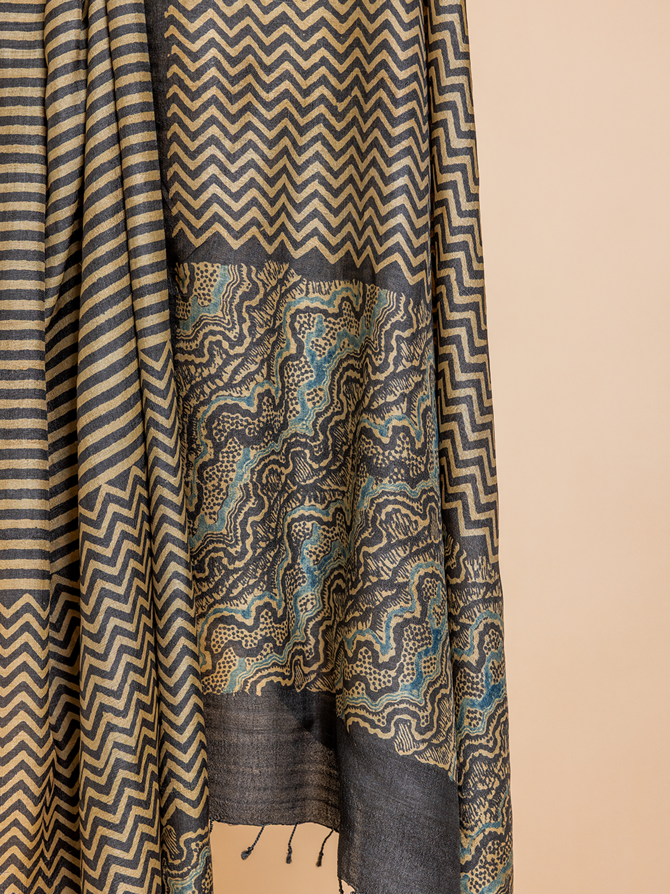 Ajrakh Silk Dupatta Black & White