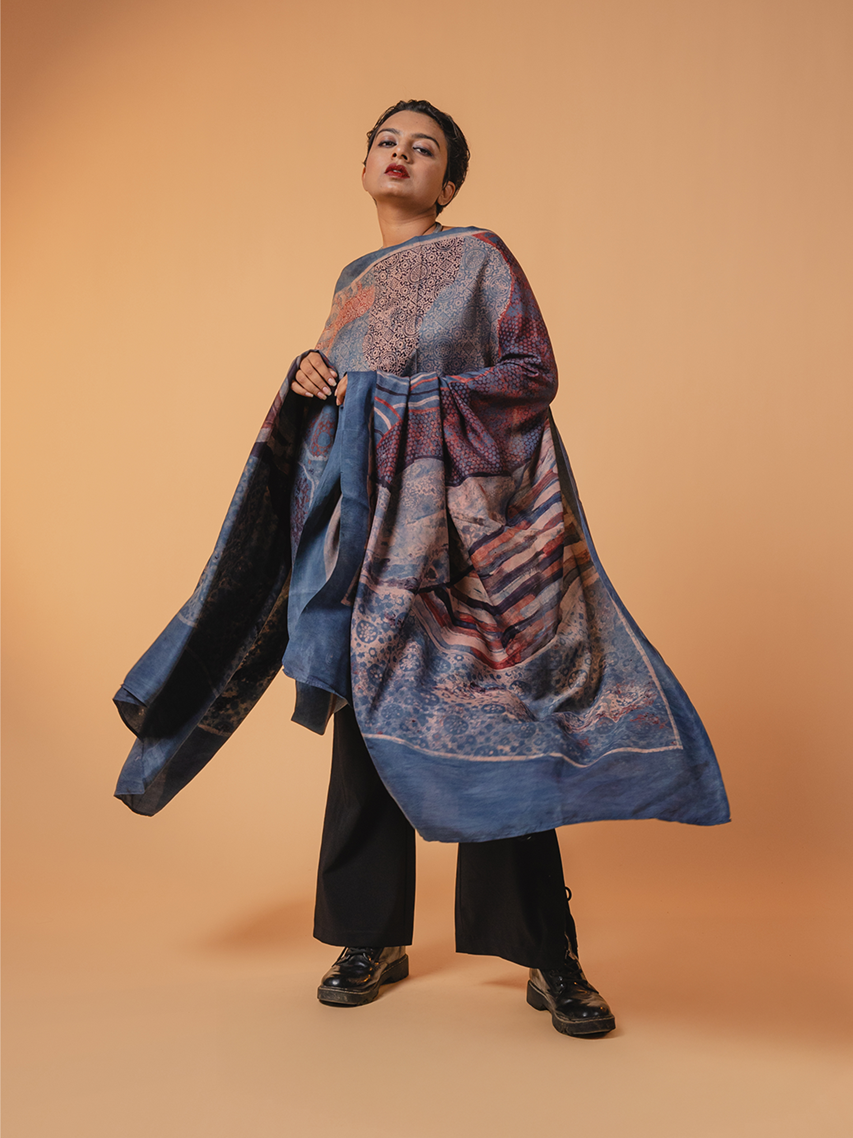Ajrakh Silk Dupatta Blue