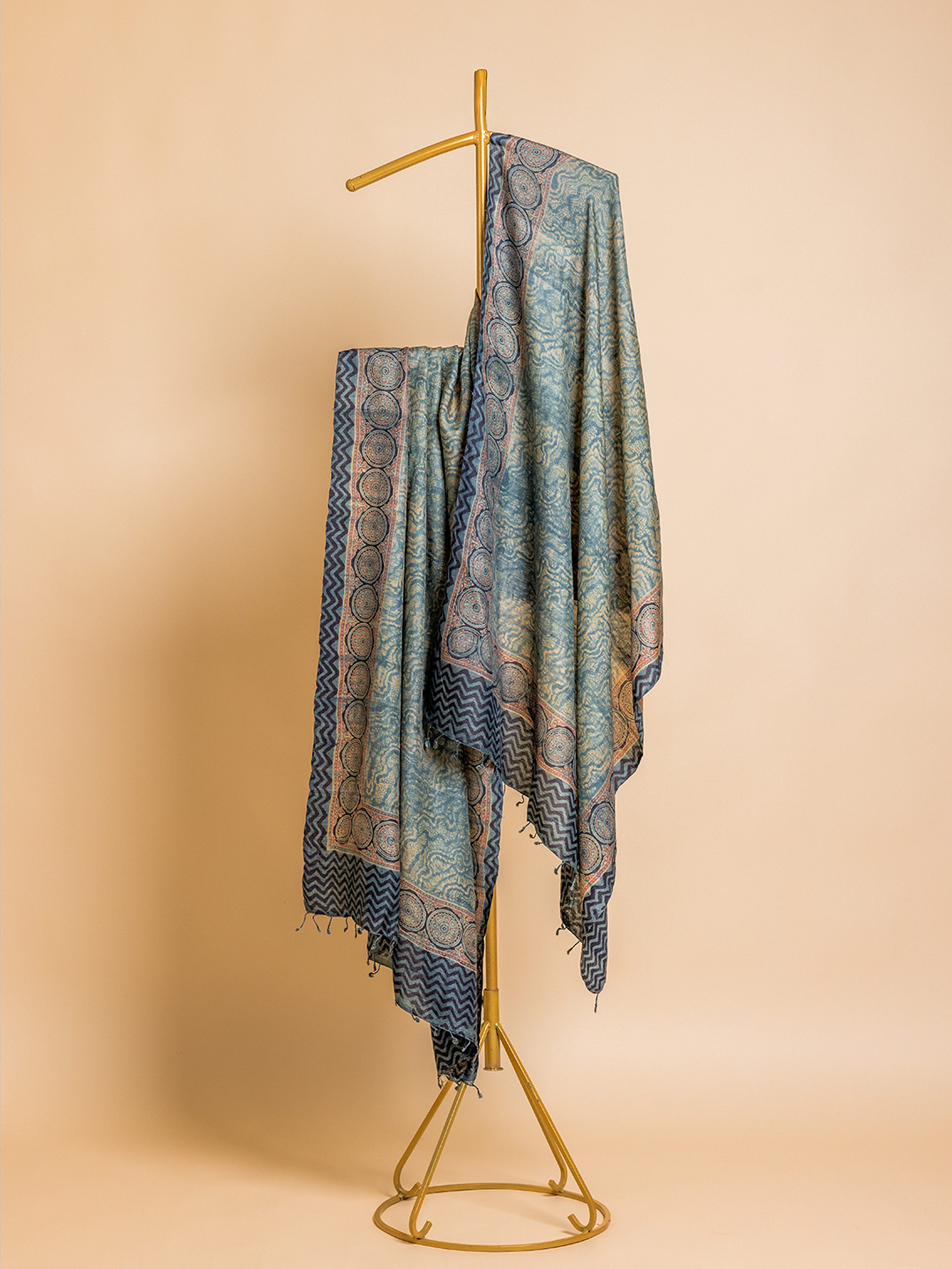 Ajrakh Silk Dupatta Light Blue