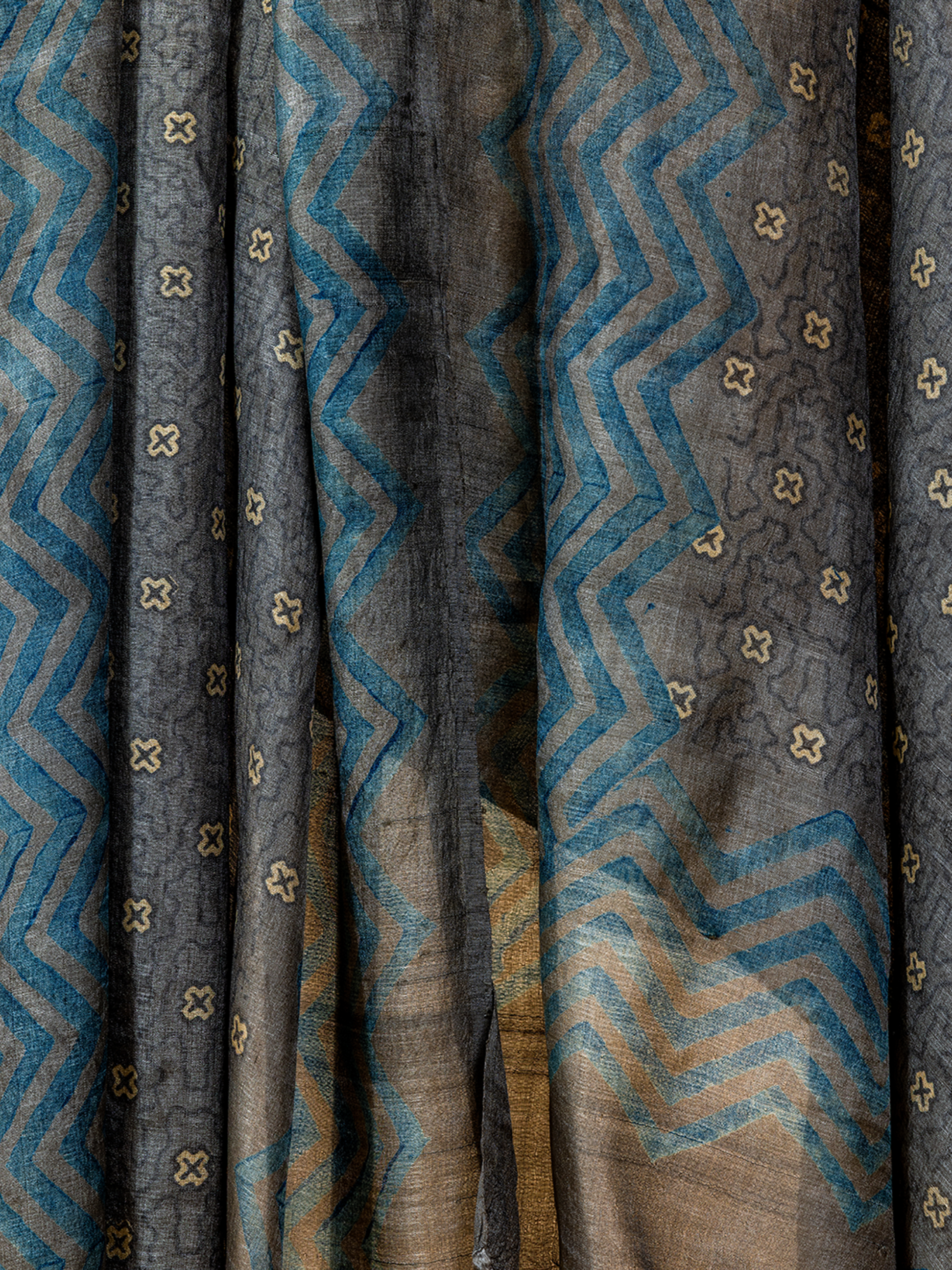 Ajrakh Silk Dupatta Blue Chevron