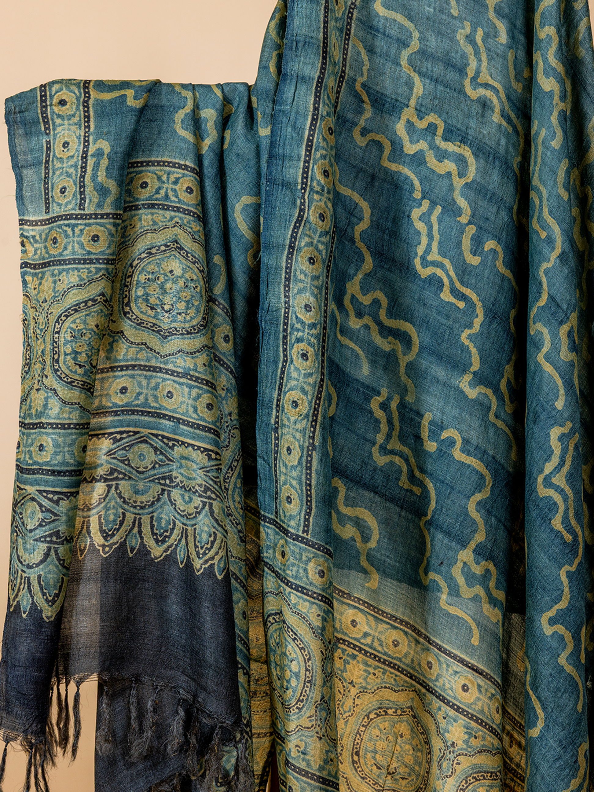 Ajrakh Silk Dupatta Blue Waves