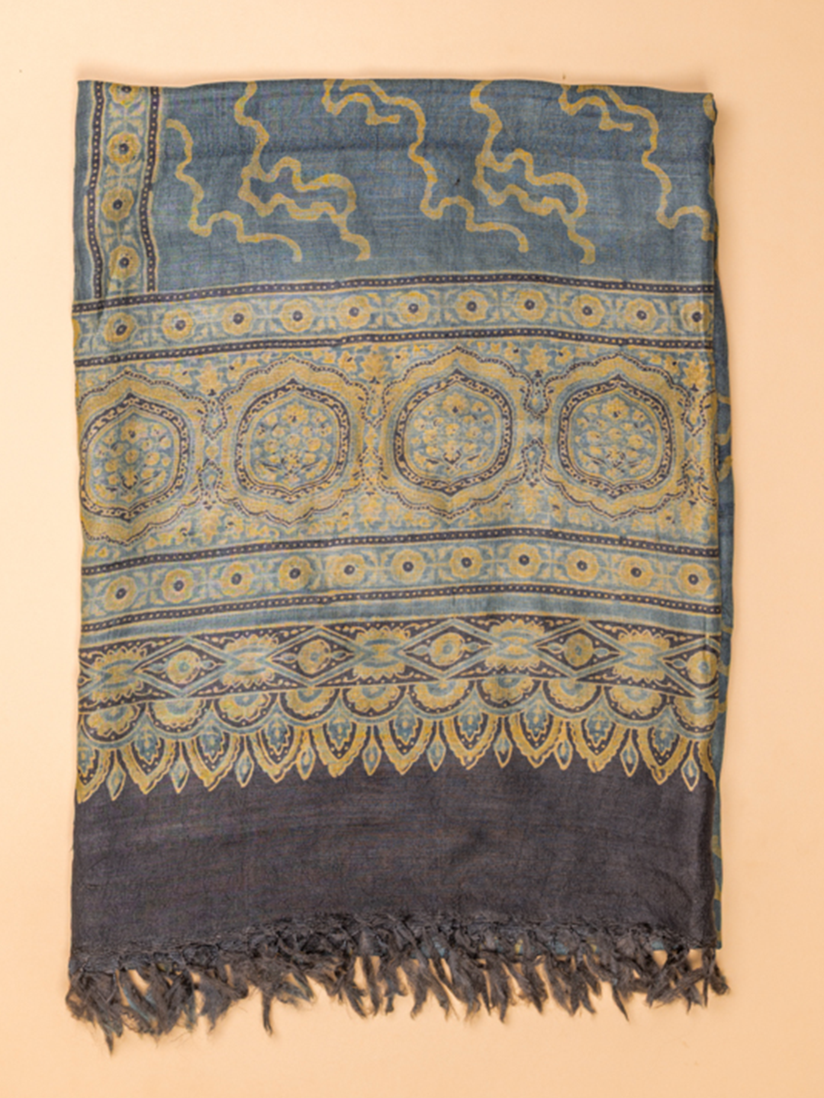 Ajrakh Silk Dupatta Blue Waves