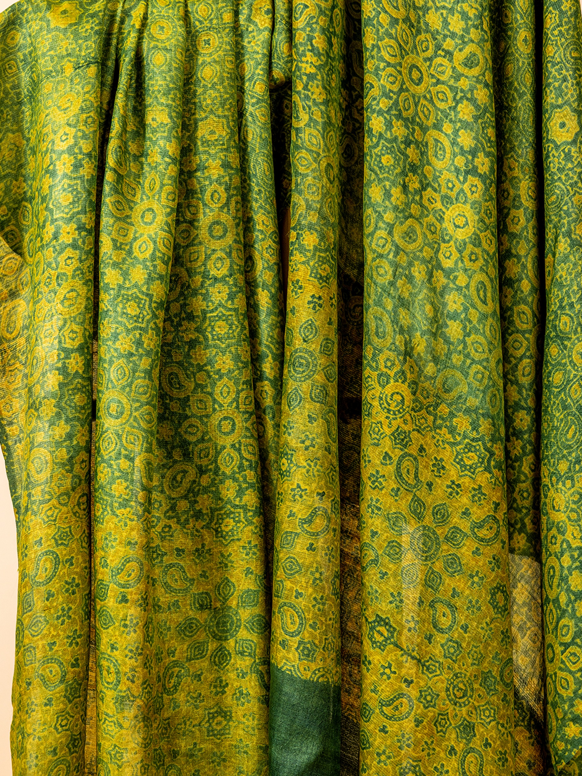Ajrakh Silk Dupatta Green & Yellow