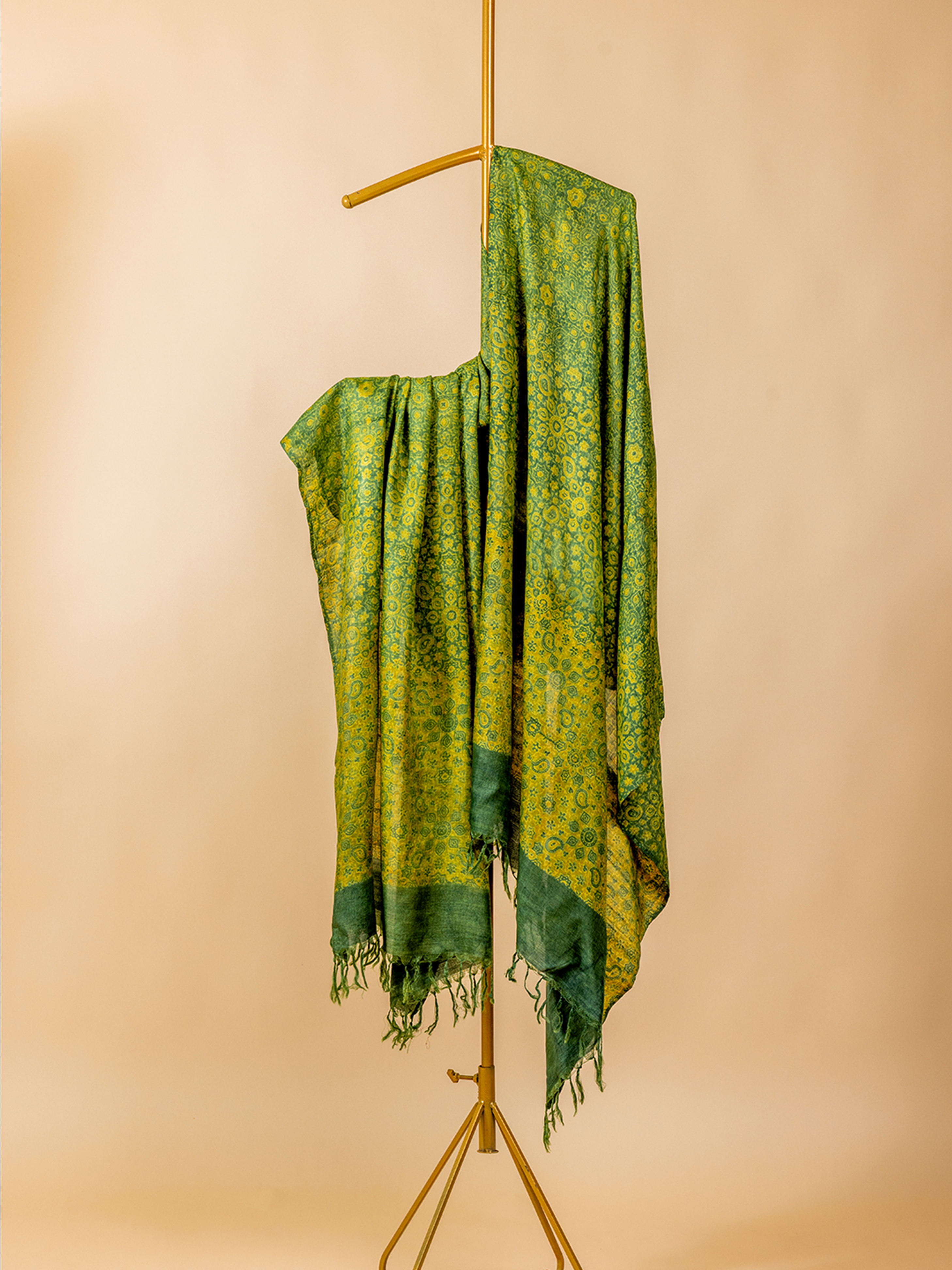 Ajrakh Silk Dupatta Green & Yellow