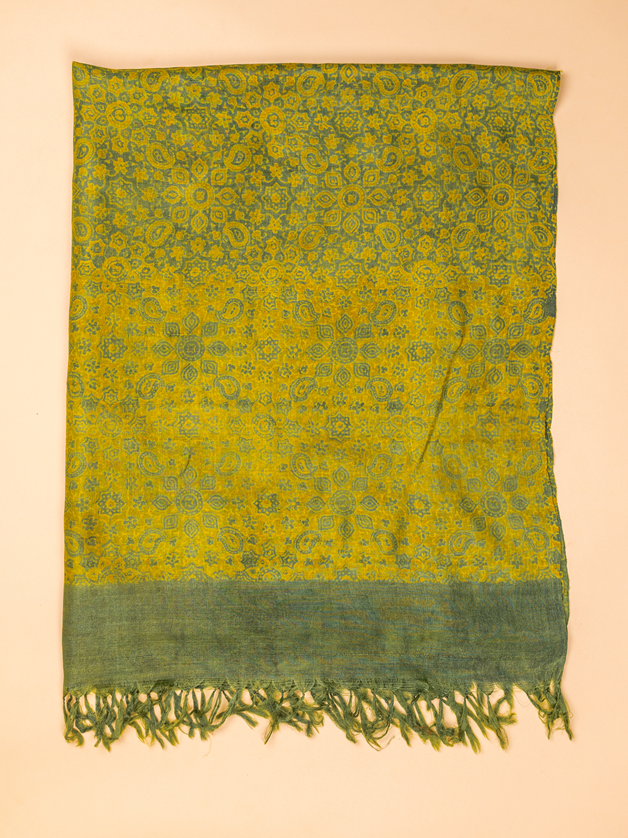 Ajrakh Silk Dupatta Green & Yellow