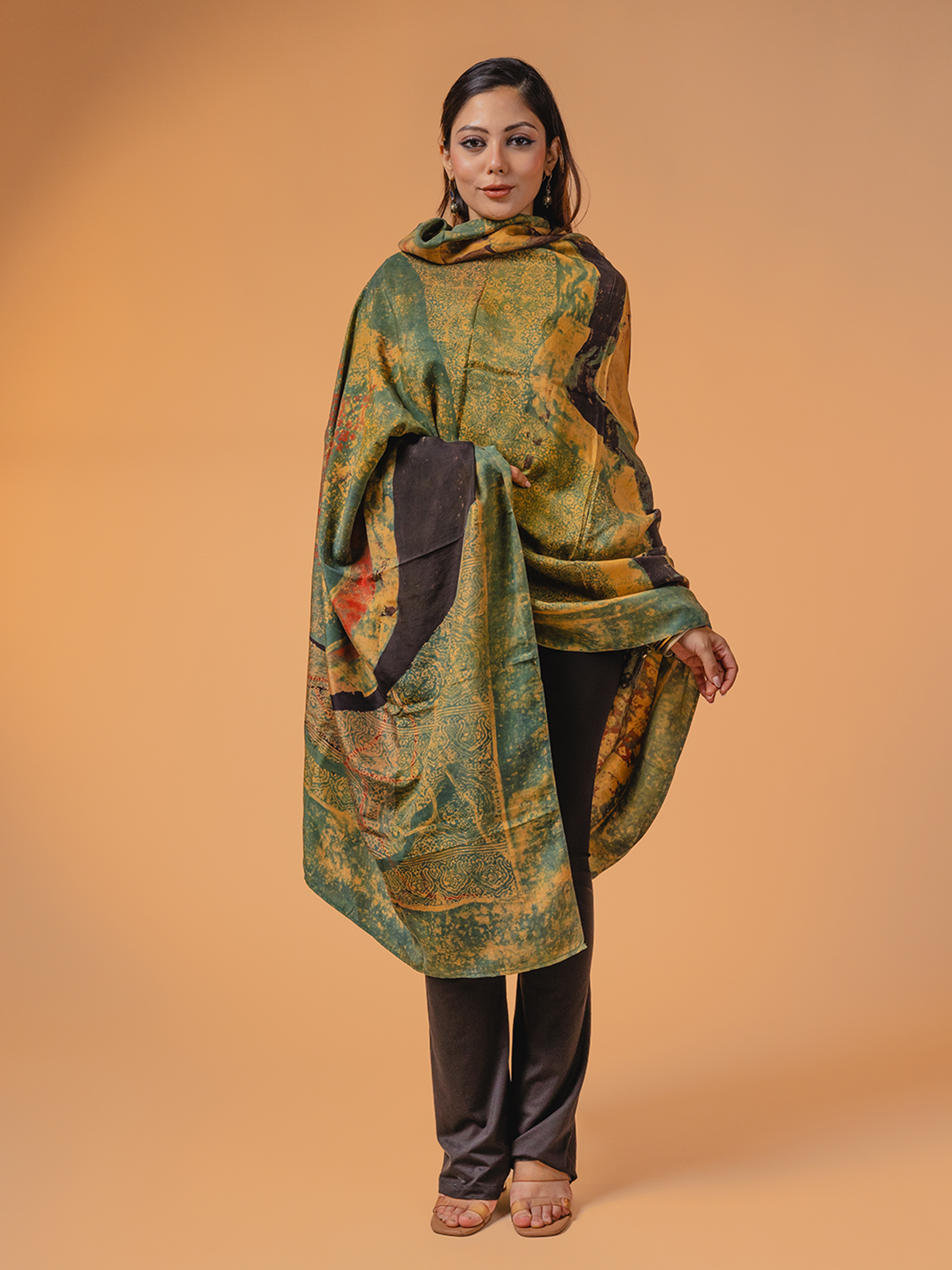 Ajrakh Silk Dupatta Green
