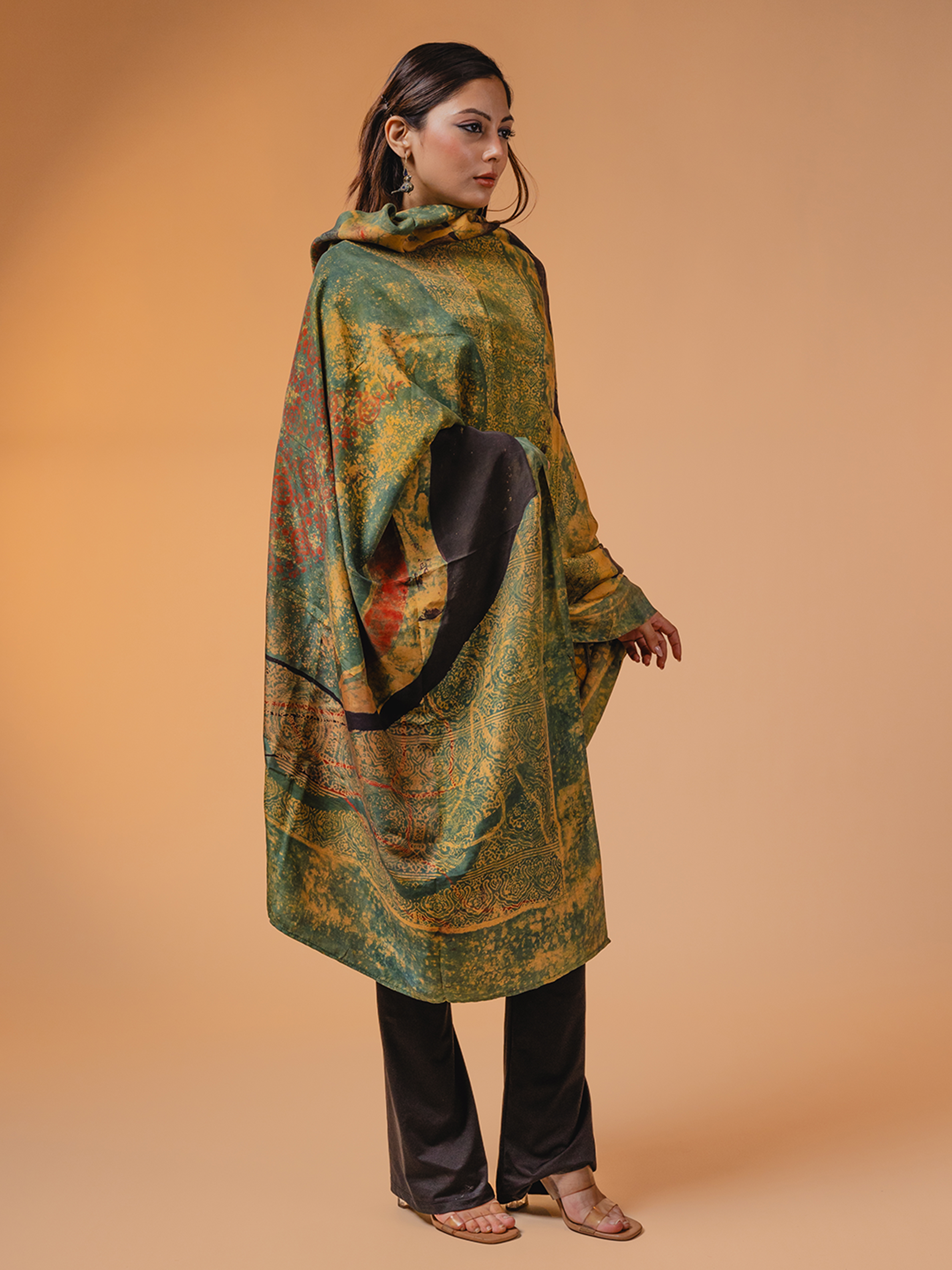 Ajrakh Silk Dupatta Green