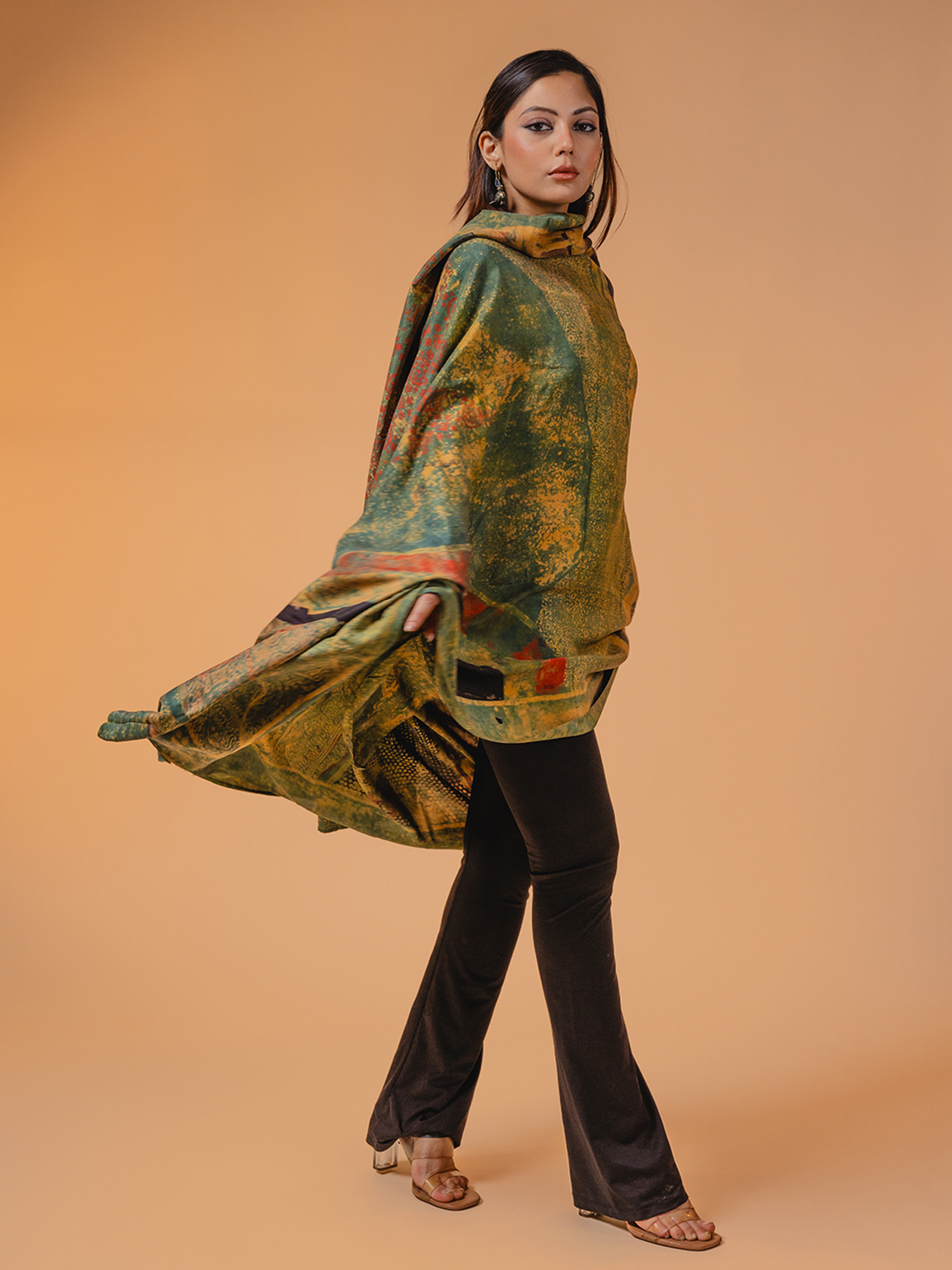 Ajrakh Silk Dupatta Green