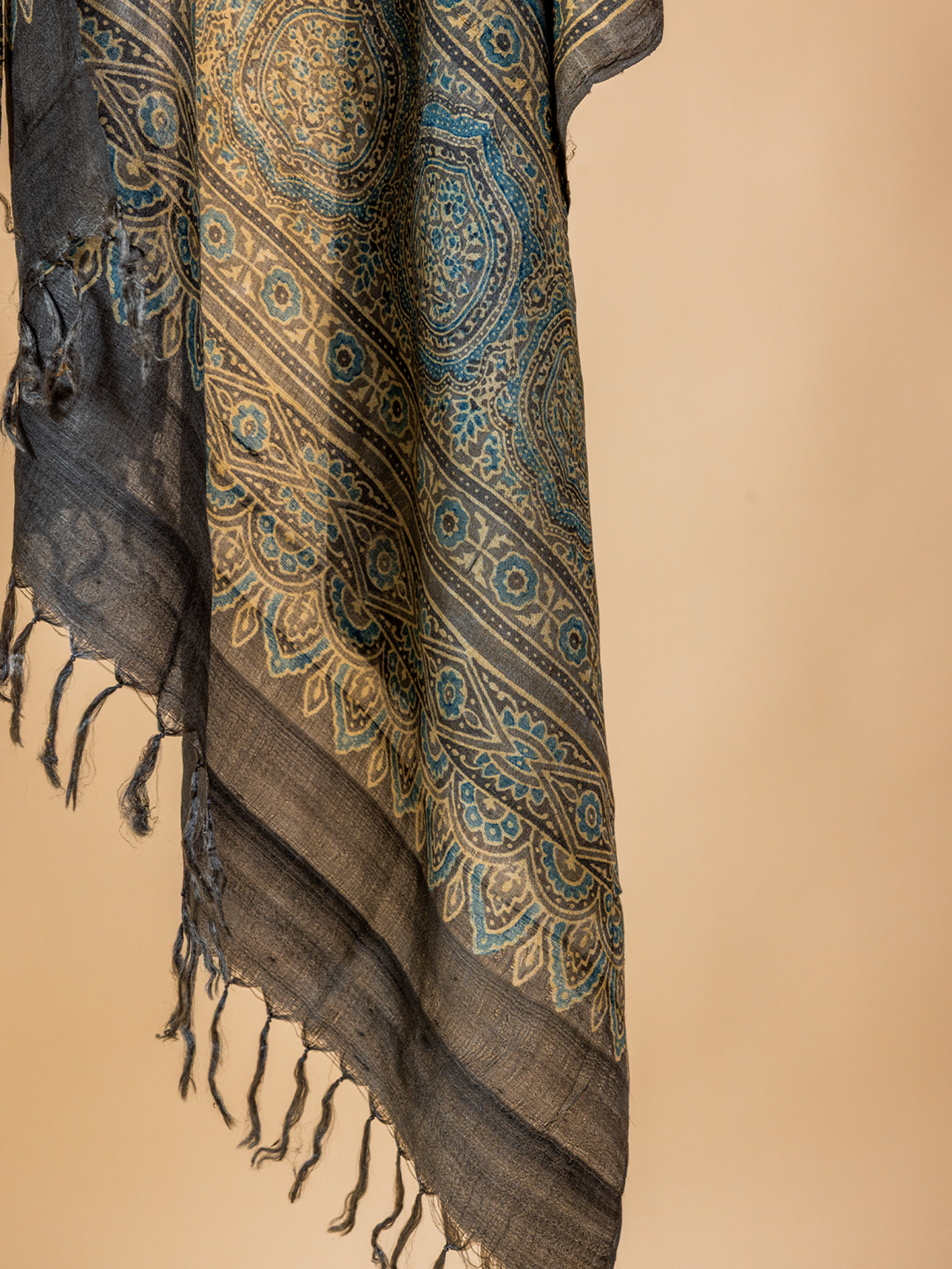 Ajrakh Silk Dupatta Grey