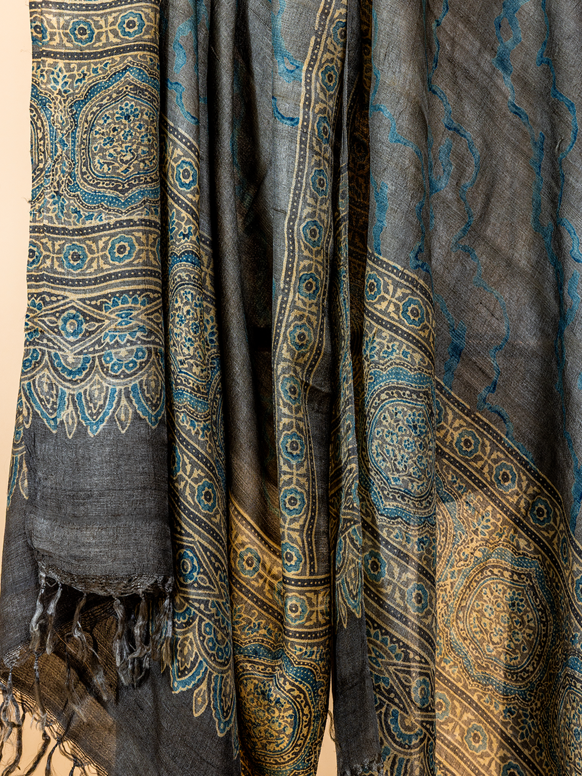Ajrakh Silk Dupatta Grey