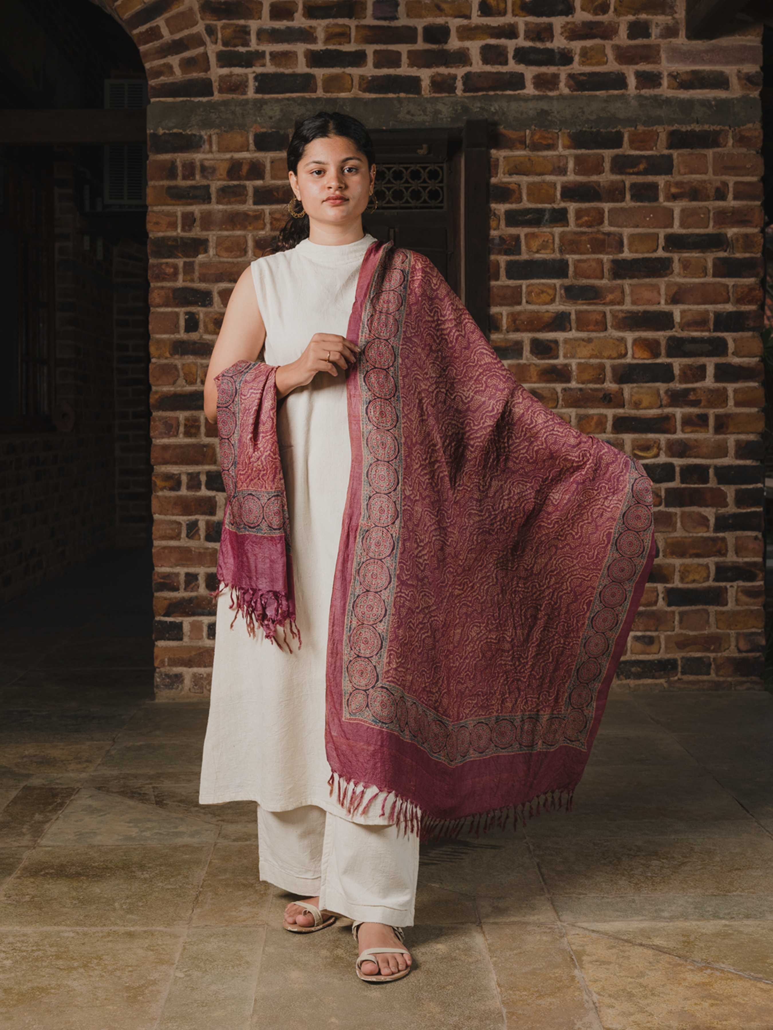 Ajrakh Silk Dupatta Purple