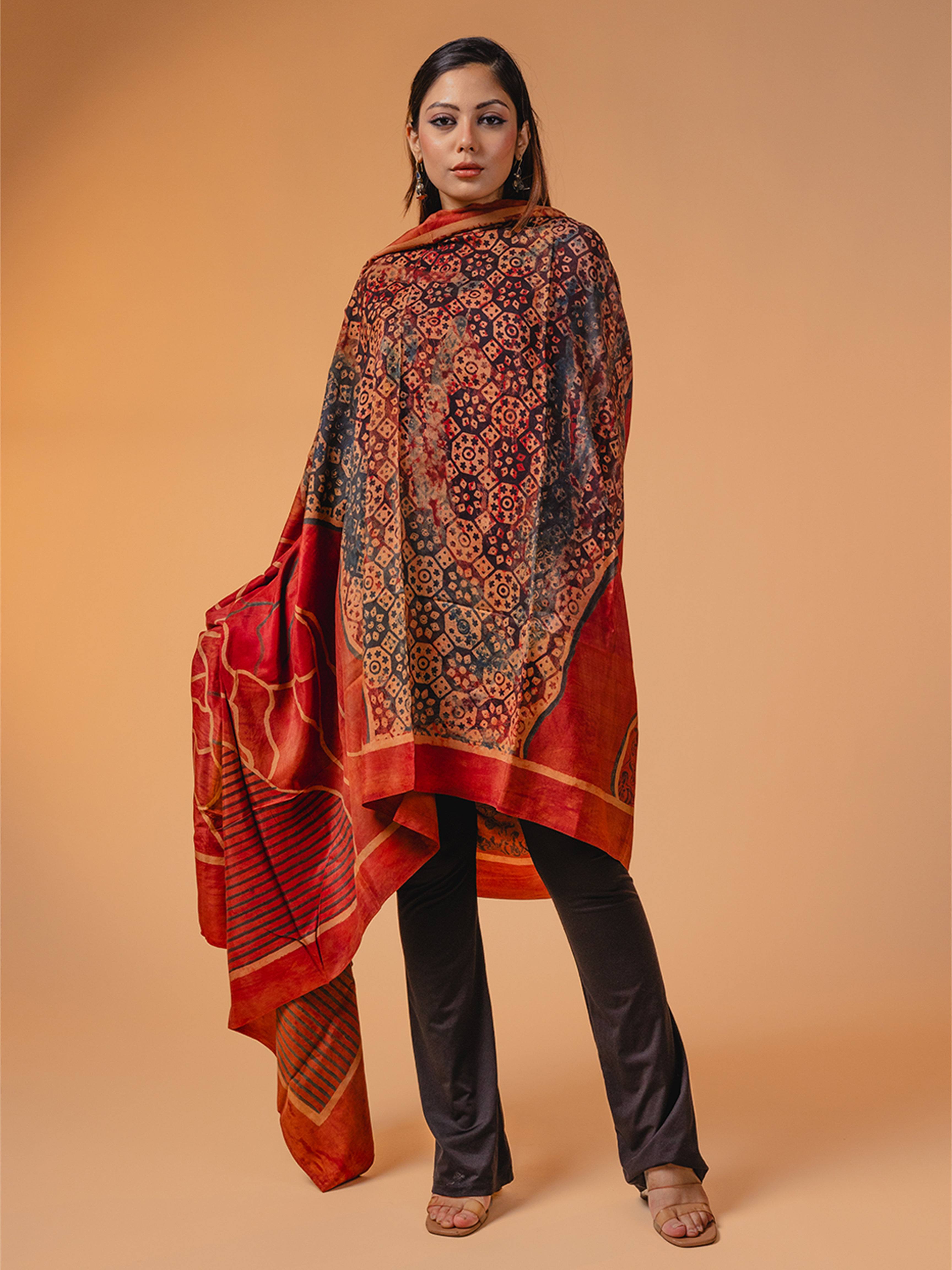 Ajrakh Silk Dupatta Red