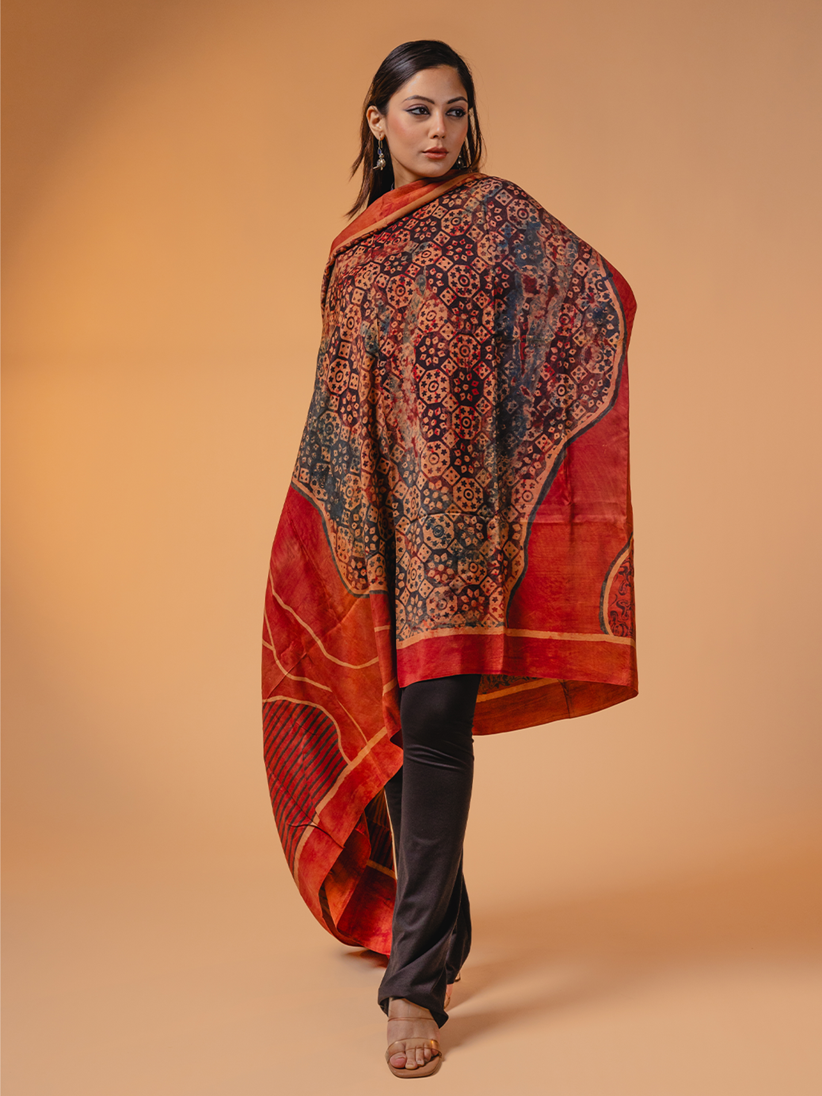 Ajrakh Silk Dupatta Red