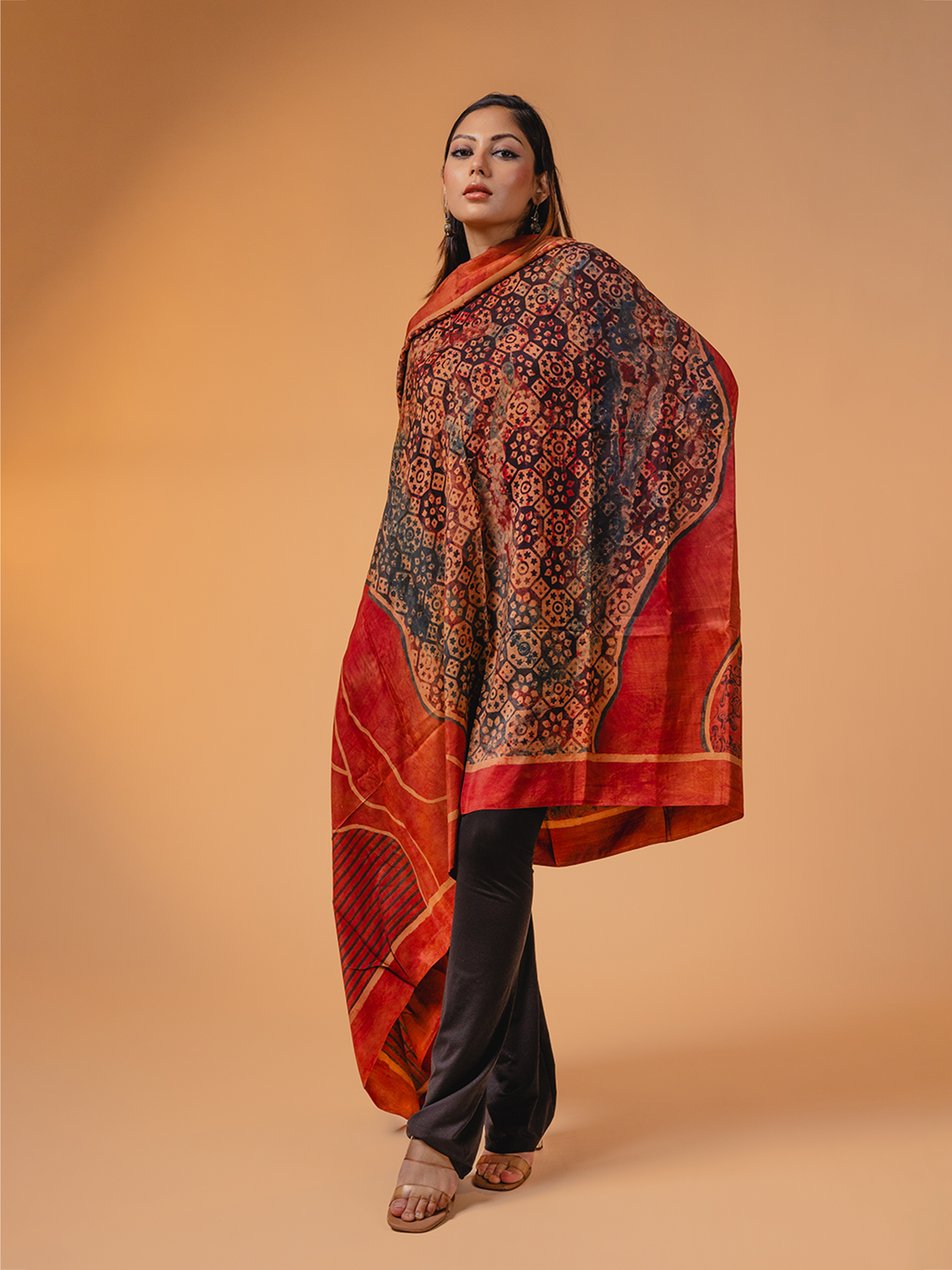 Ajrakh Silk Dupatta Red